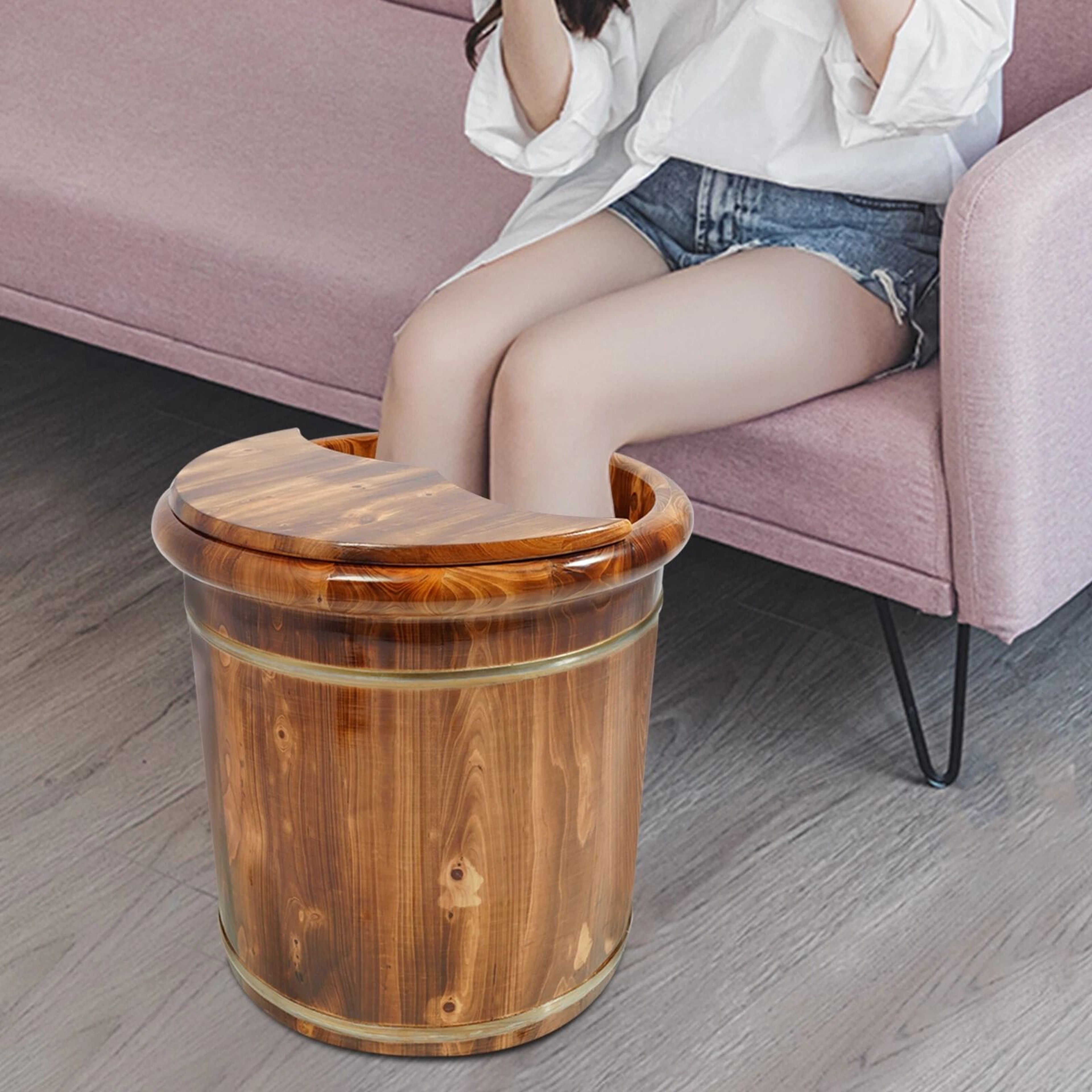 Natural Wooden Foot Bath Bucket With Massage Roller For Relaxing Foot Soaks 0