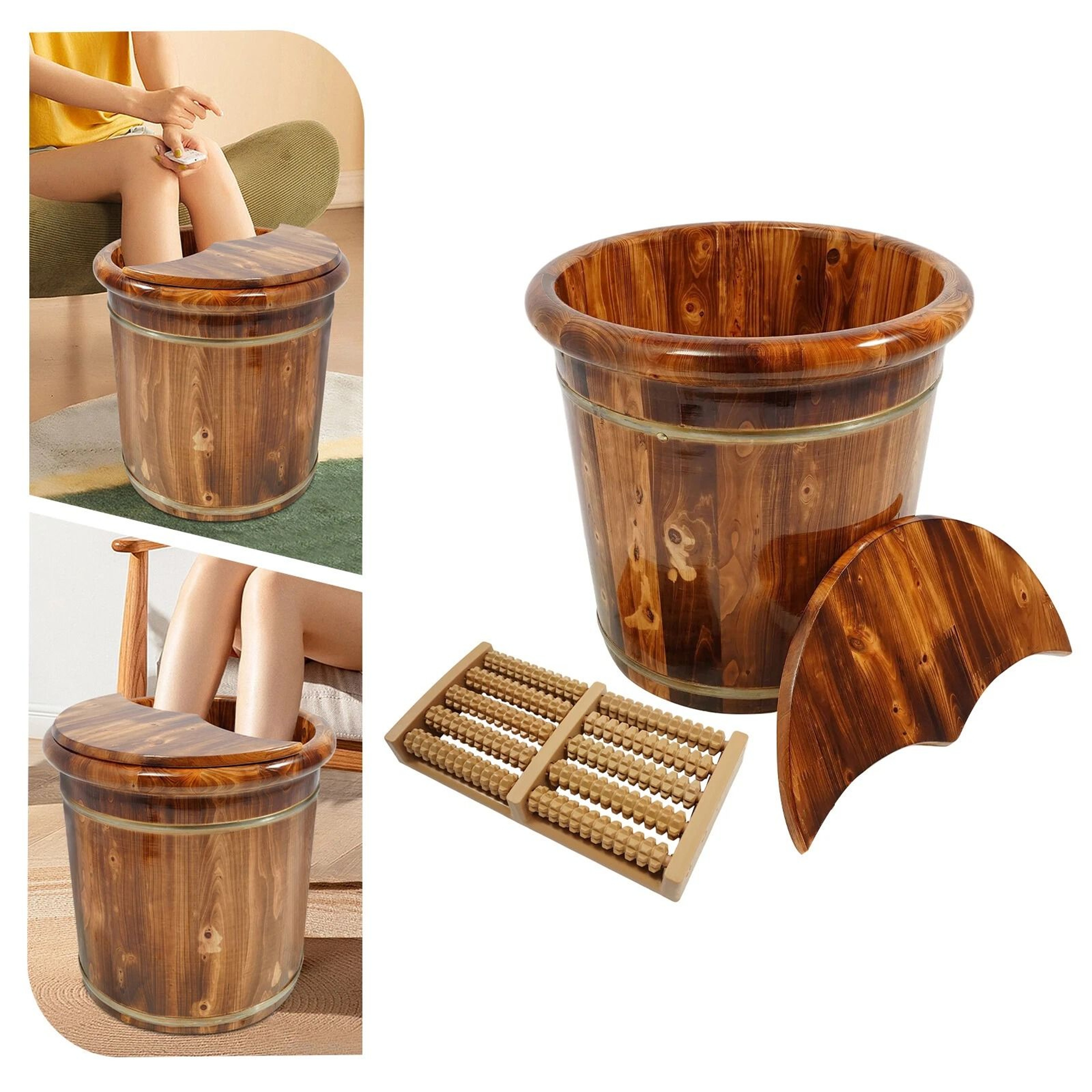 Natural Wooden Foot Bath Bucket With Massage Roller For Relaxing Foot Soaks 18