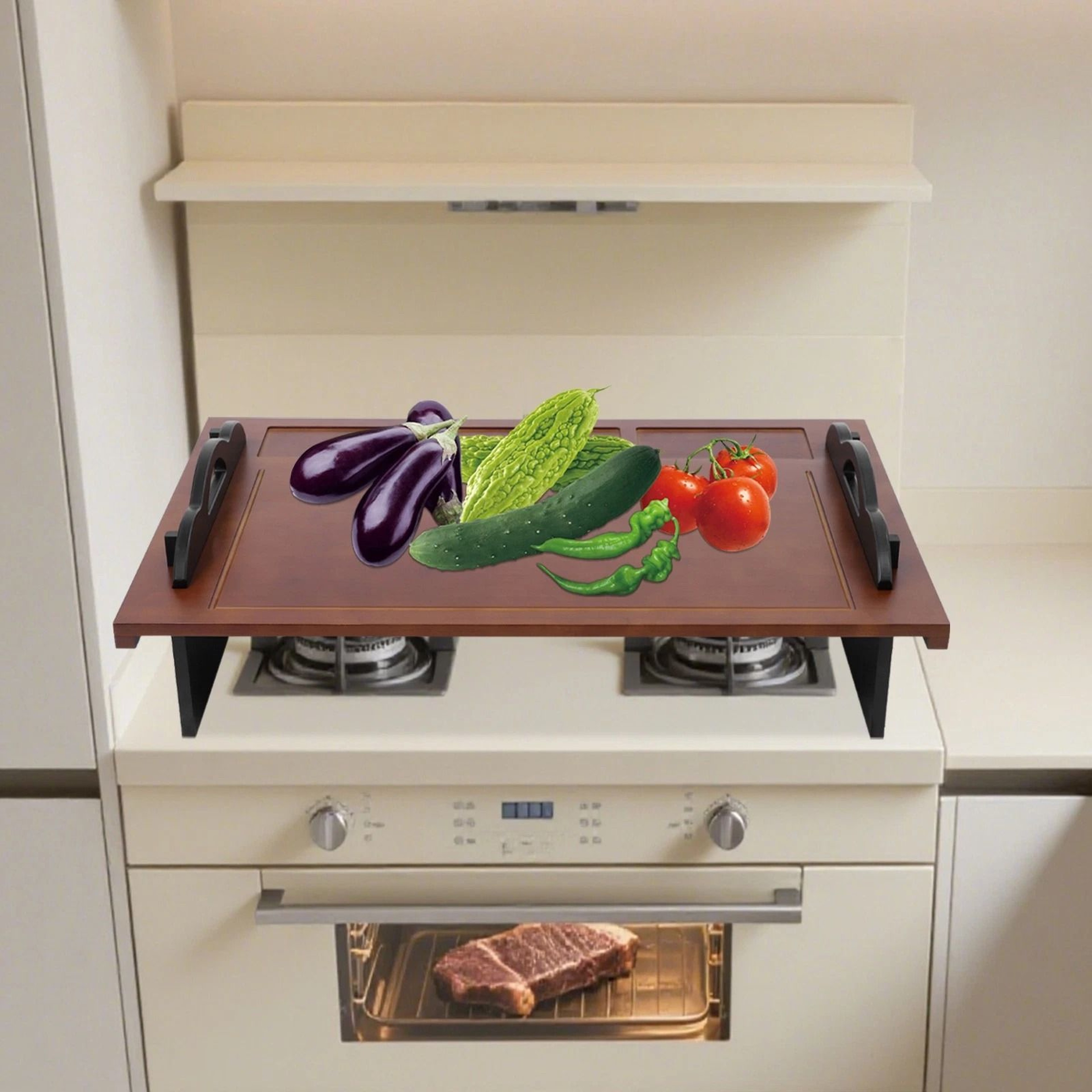 Stove Top Cover For Gas  Electric Stoves Stove Cover Board With Handles Bamboo 4