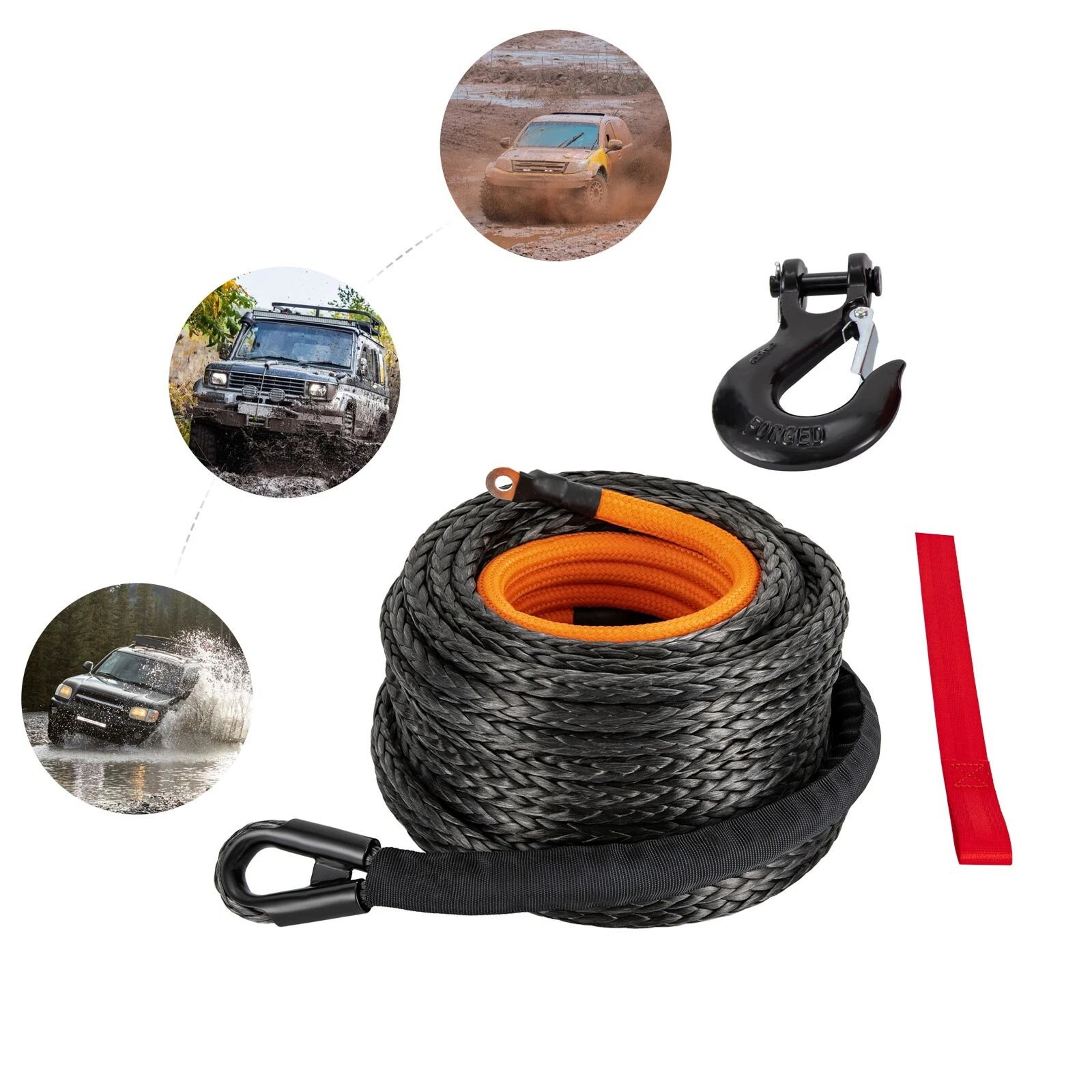 Synthetic Winch Rope Cable With HeavyDuty Hook For ATV UTV Truck Recovery 2