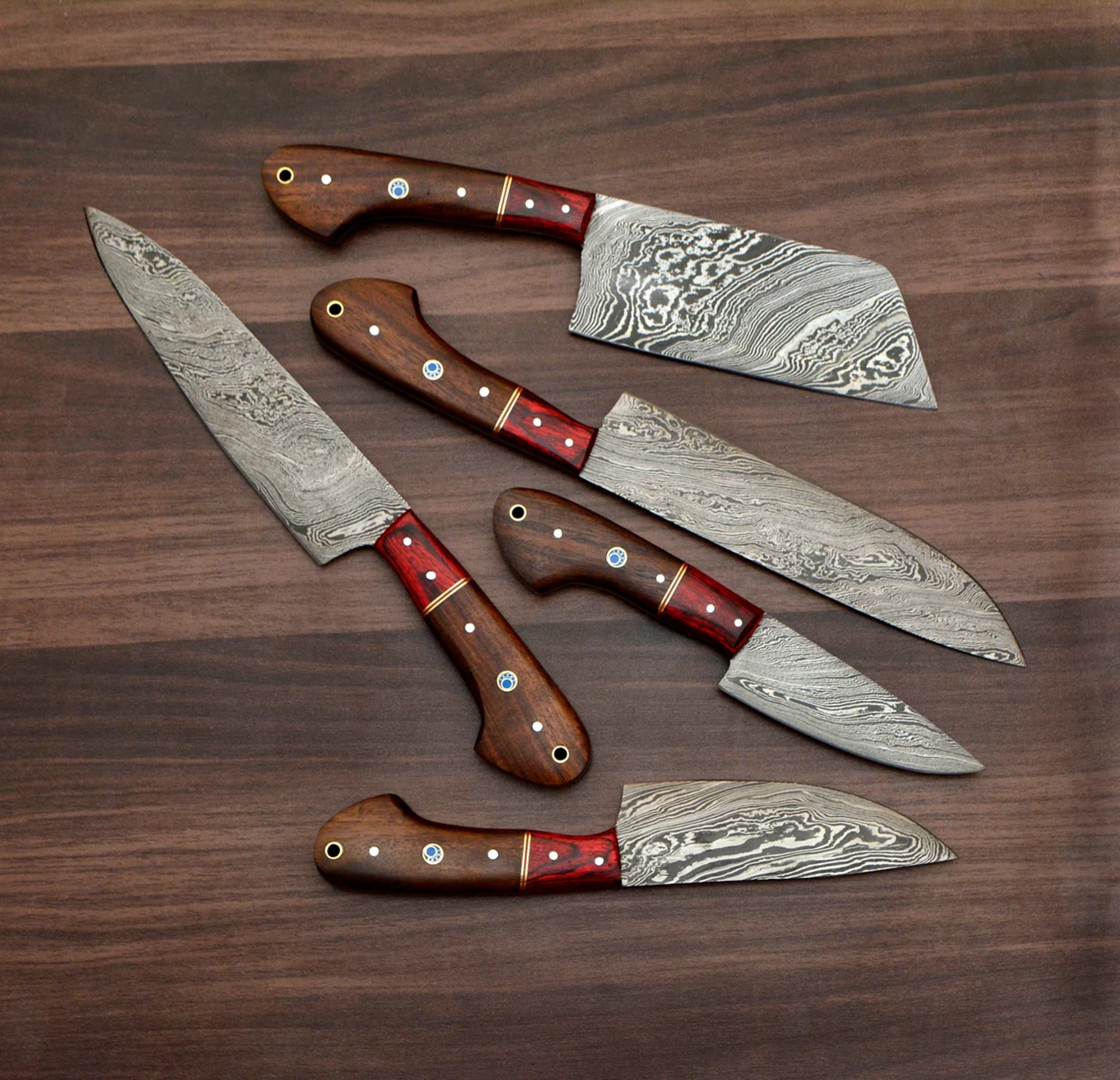 Damascus Steel Chef Knife Set Complete 5 Piece Ensemble kitchen knifes – view 2
