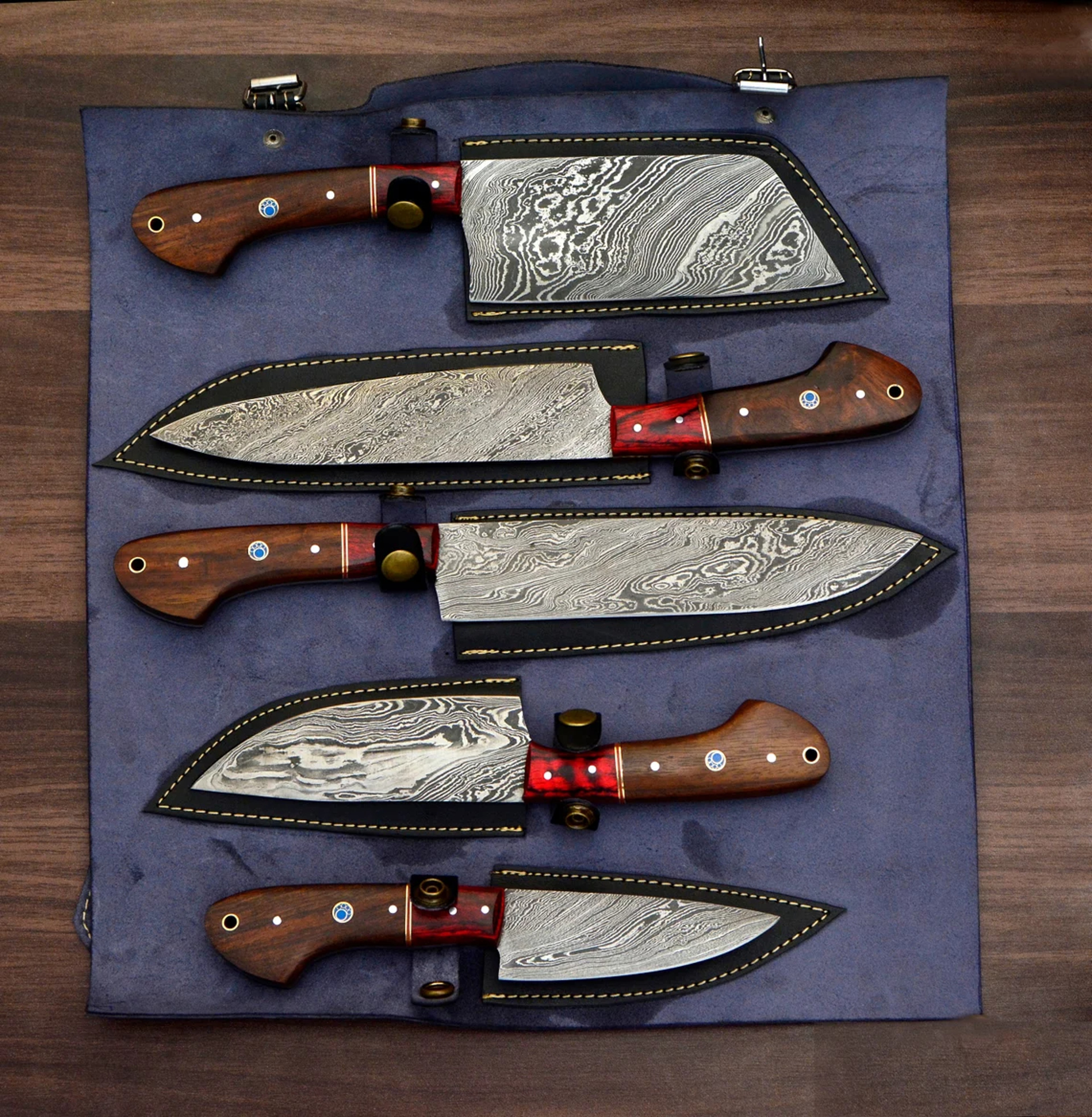 Damascus Steel Chef Knife Set Complete 5 Piece Ensemble kitchen knifes – view 3