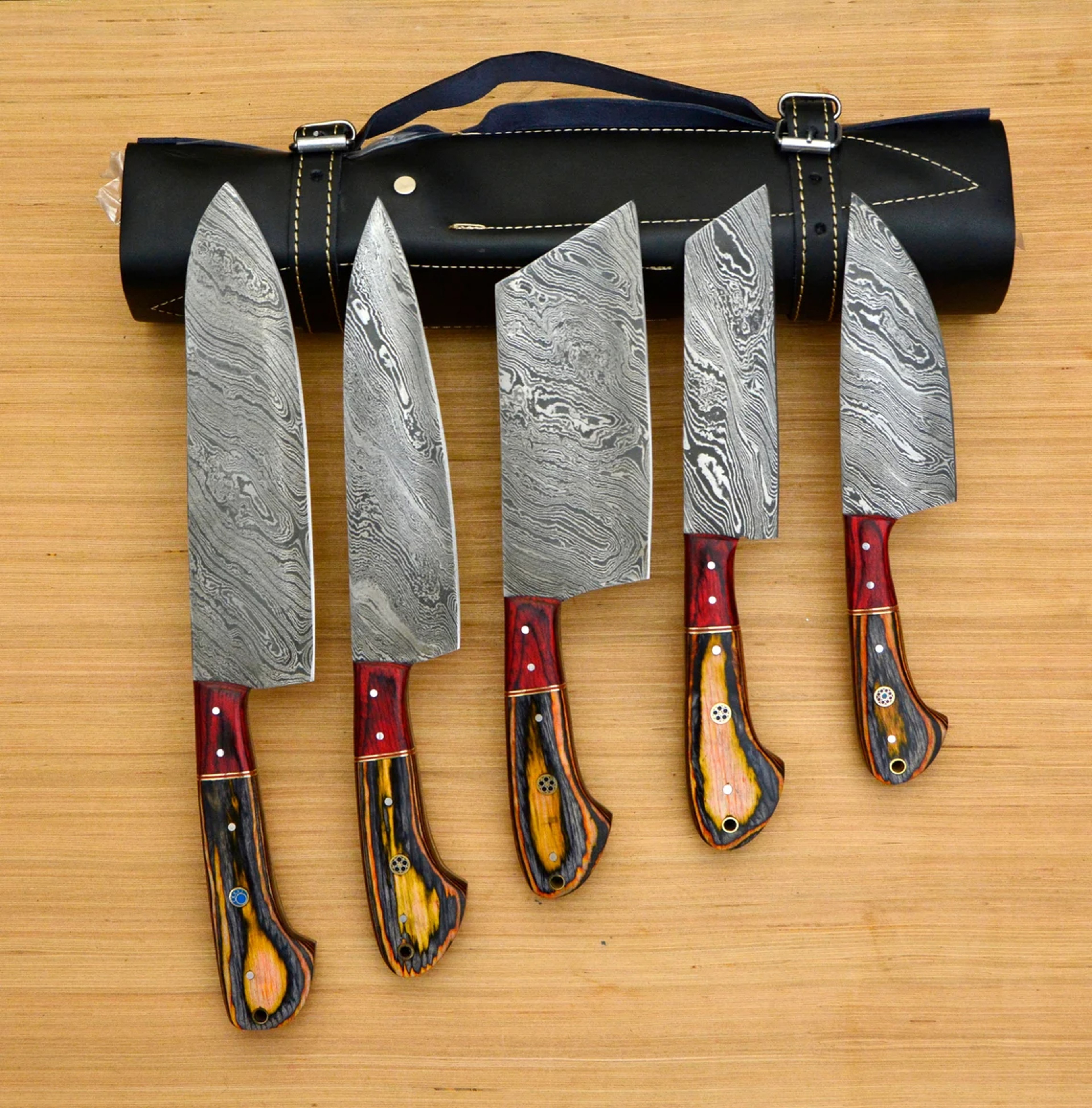 Handmade Damascus Kitchen Knife Set - 5-Piece knife set – view 1