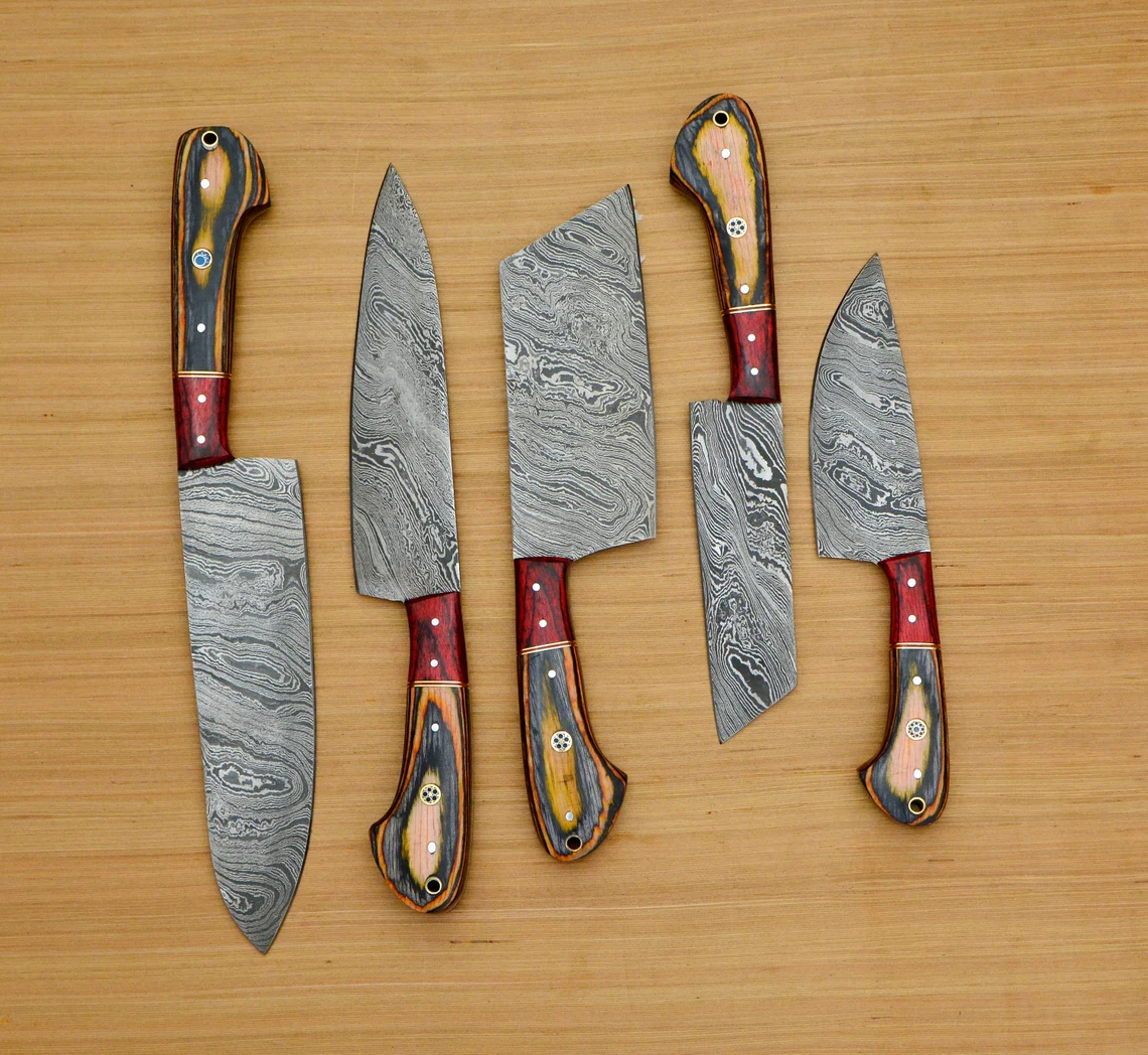 Handmade Damascus Kitchen Knife Set - 5-Piece knife set – view 2