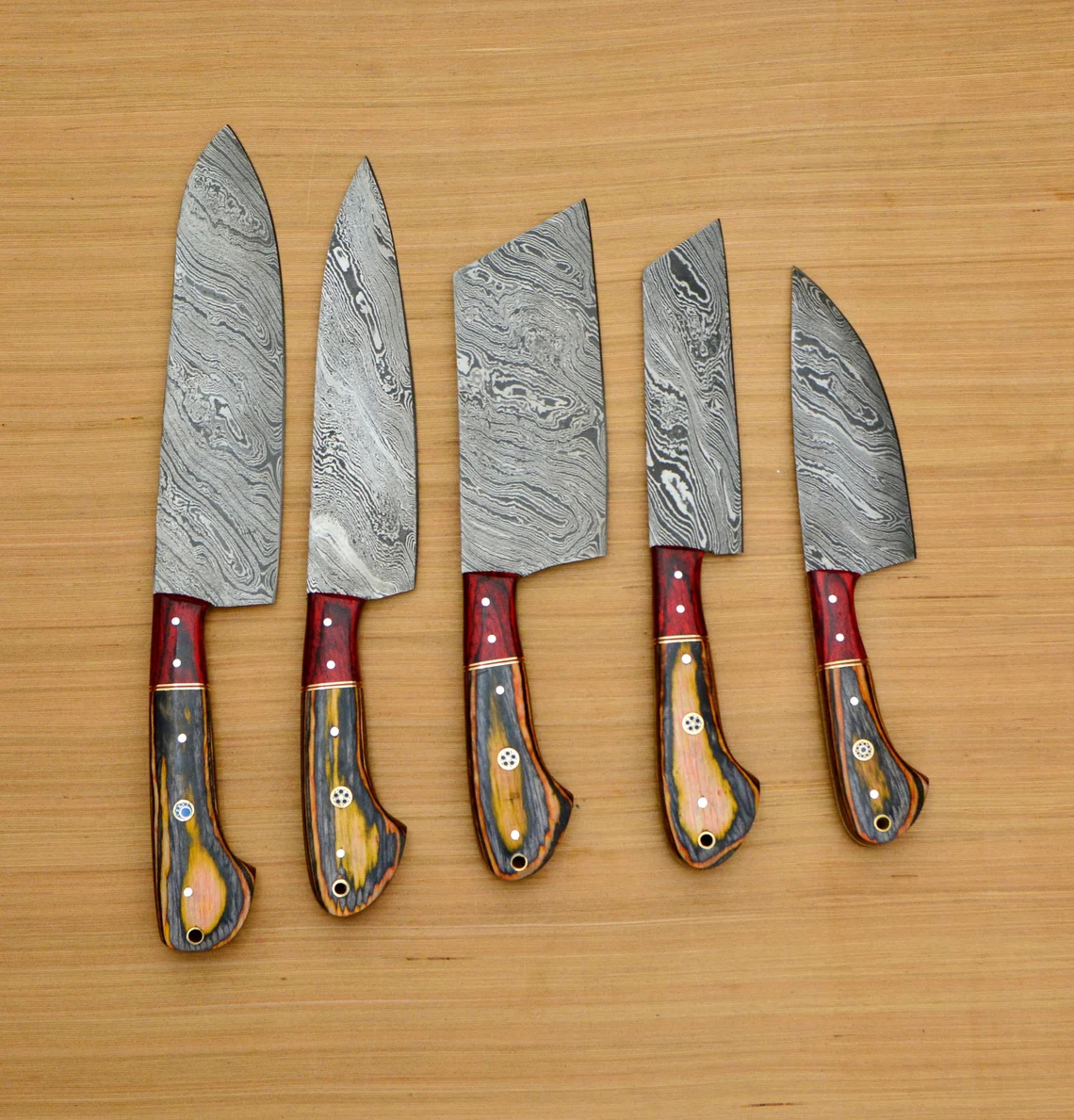 Handmade Damascus Kitchen Knife Set - 5-Piece knife set – view 3