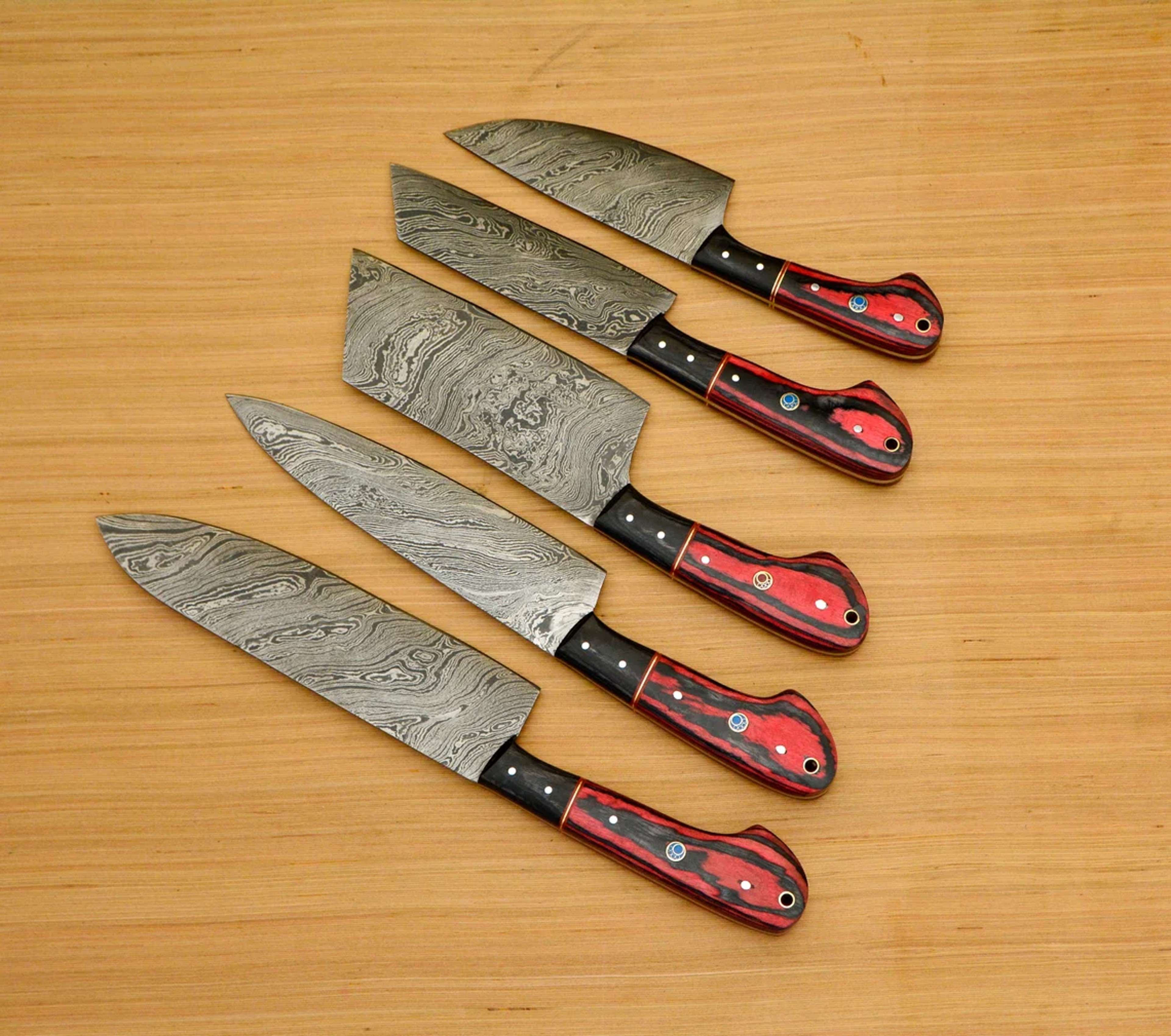 Damascus Steel Chef Knife Ensemble - 5 Essential kitchen Blades – view 3
