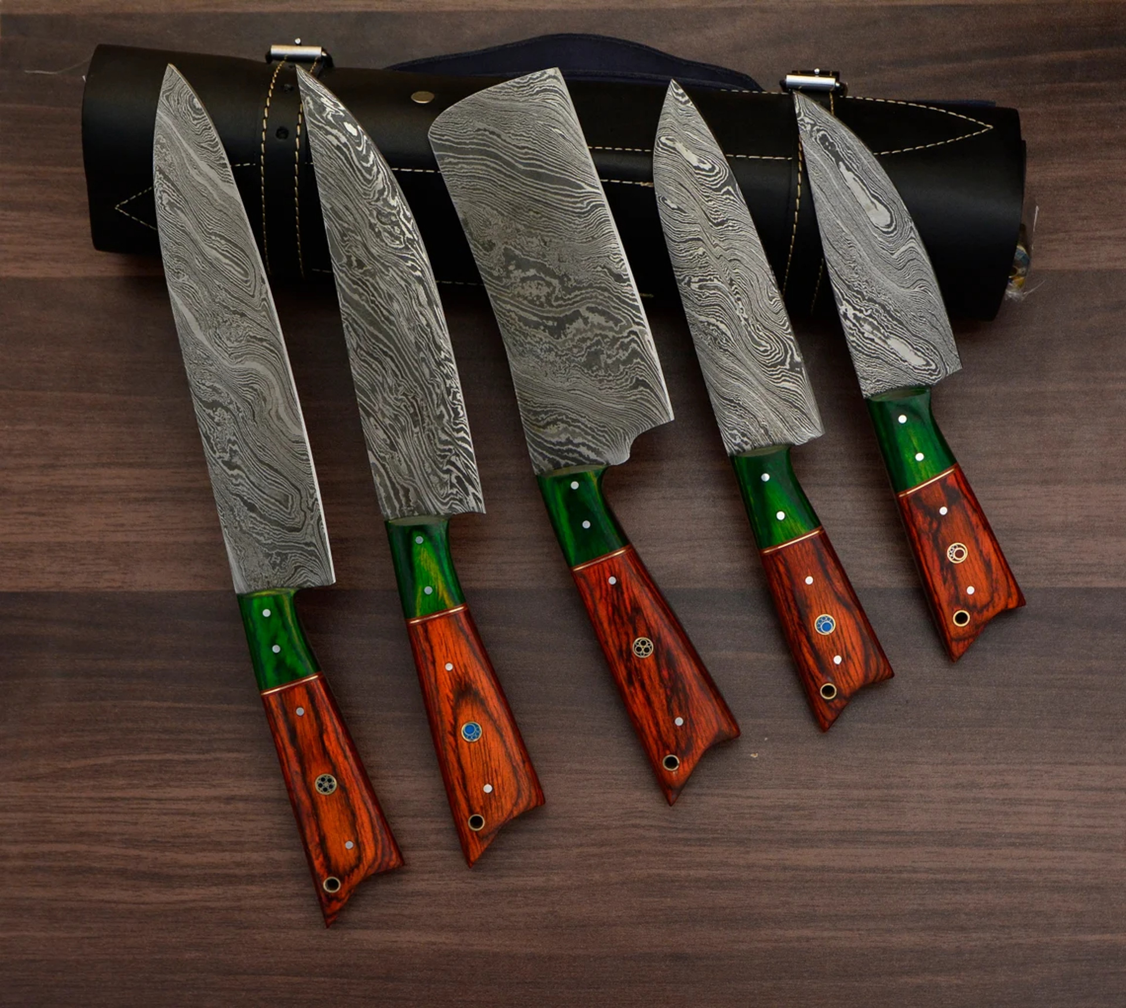 Damascus Steel Chef Knife Kit - 5 Essential Knives set – view 1
