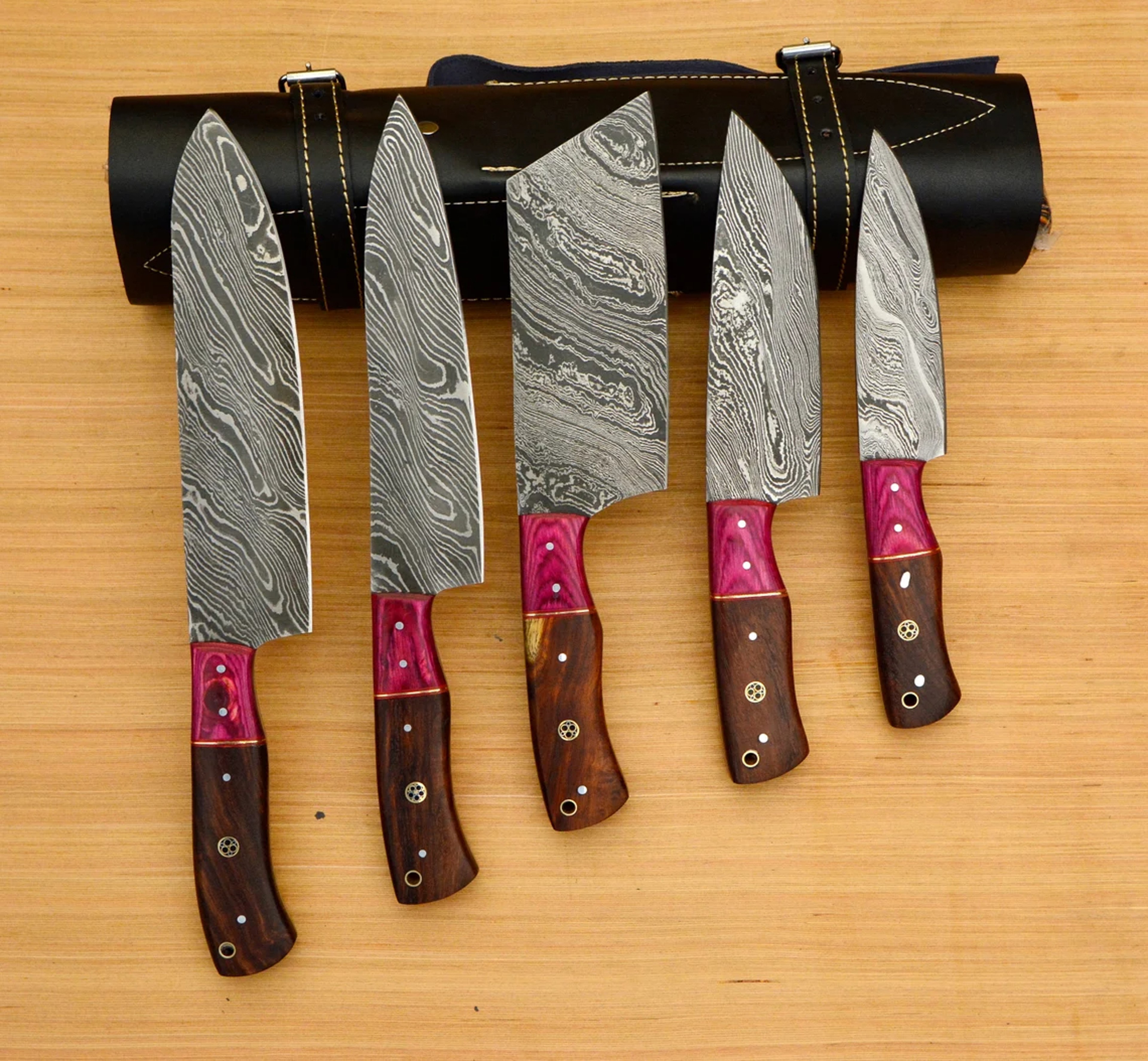 Handcrafted Damascus Steel Kitchen Knife Set of 5 Piece Collection – view 1