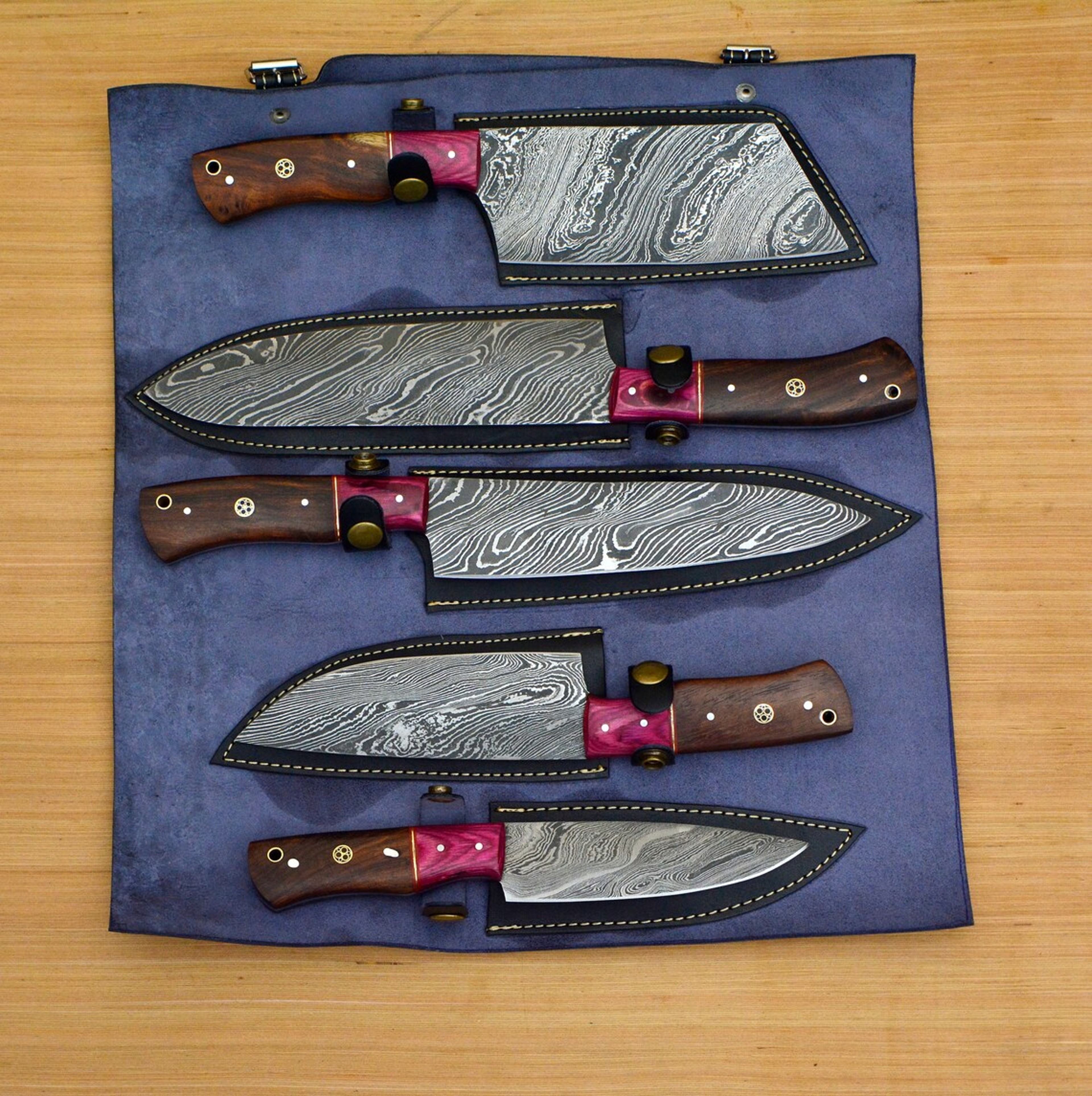 Handcrafted Damascus Steel Kitchen Knife Set of 5 Piece Collection – view 4