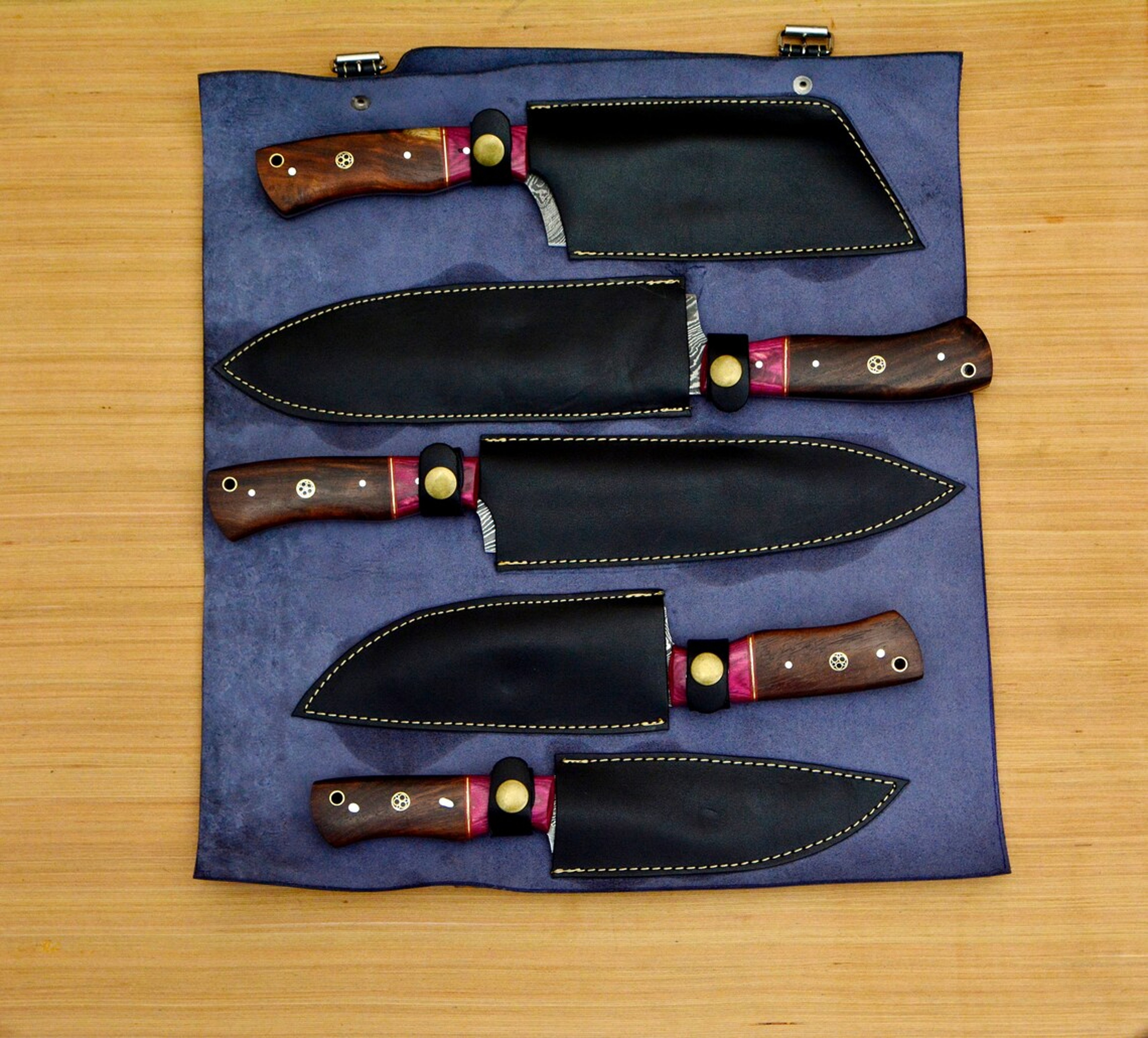 Handcrafted Damascus Steel Kitchen Knife Set of 5 Piece Collection – view 5