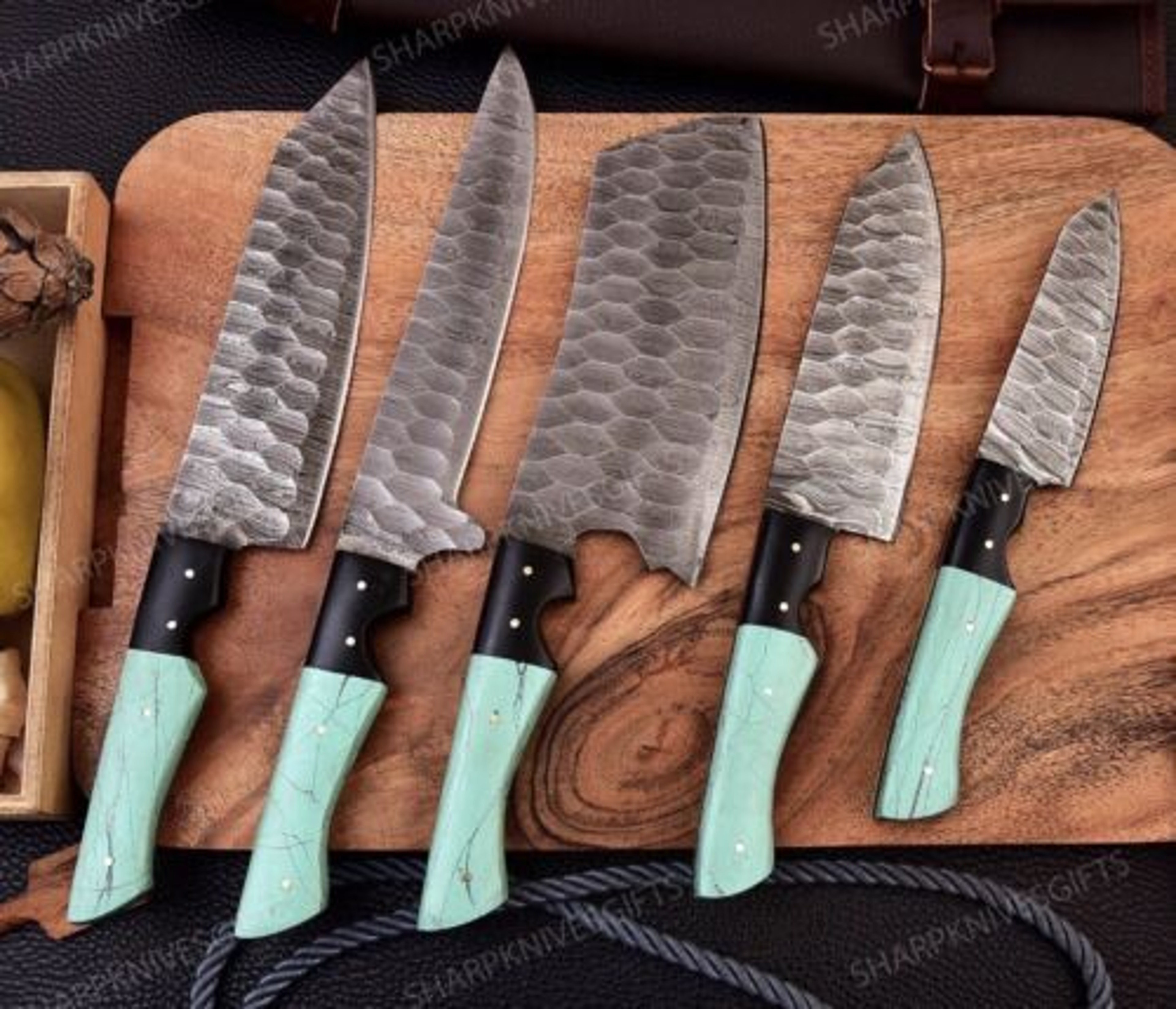 5Piece Custom Handmade Damascus Steel Chef Knife Set  Kitchen Cutlery 1