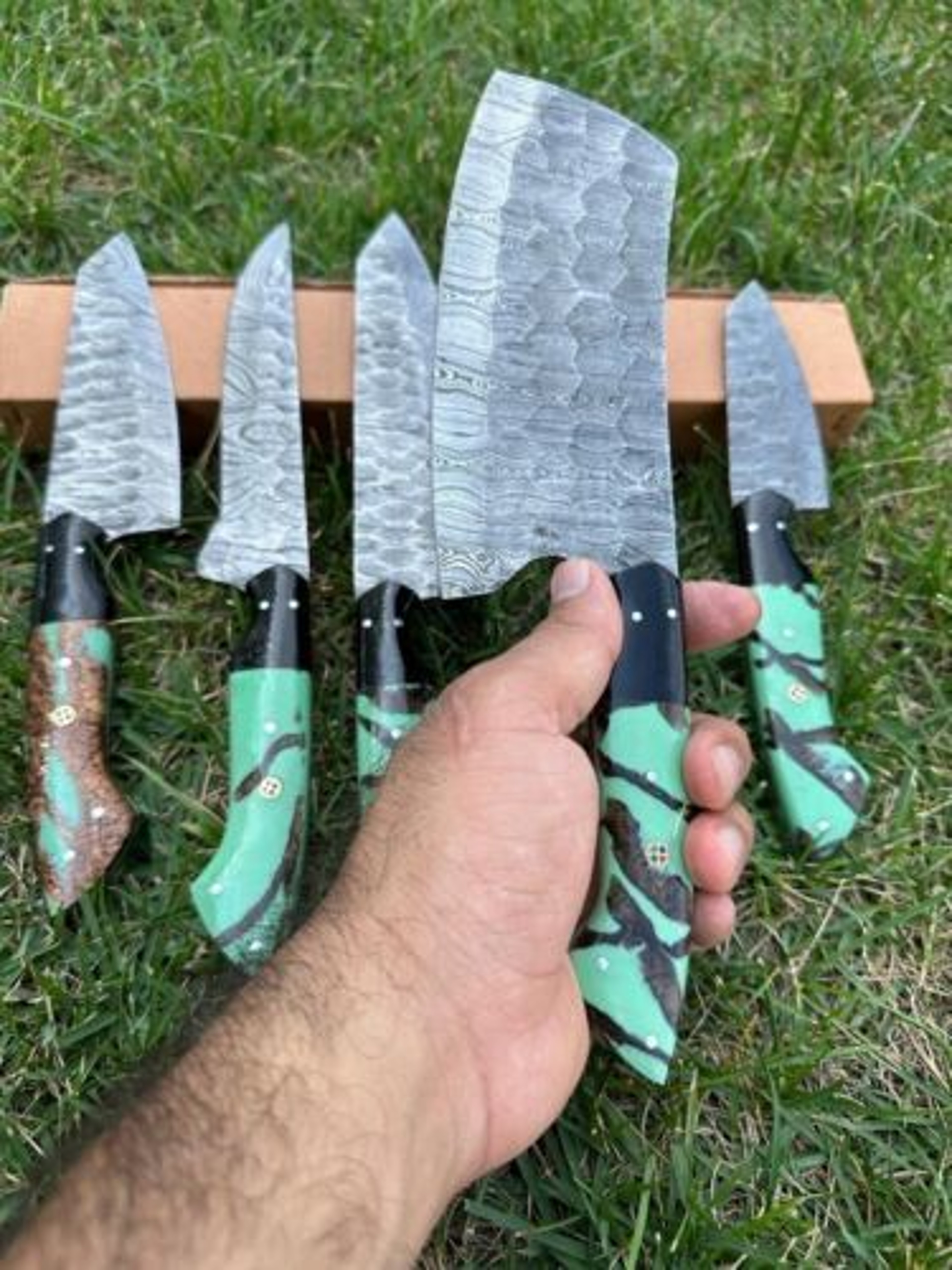 Custom Handmade Damascus Steel 5Piece Chef Knife Set  Kitchen Cutlery With Wooden Handles 2
