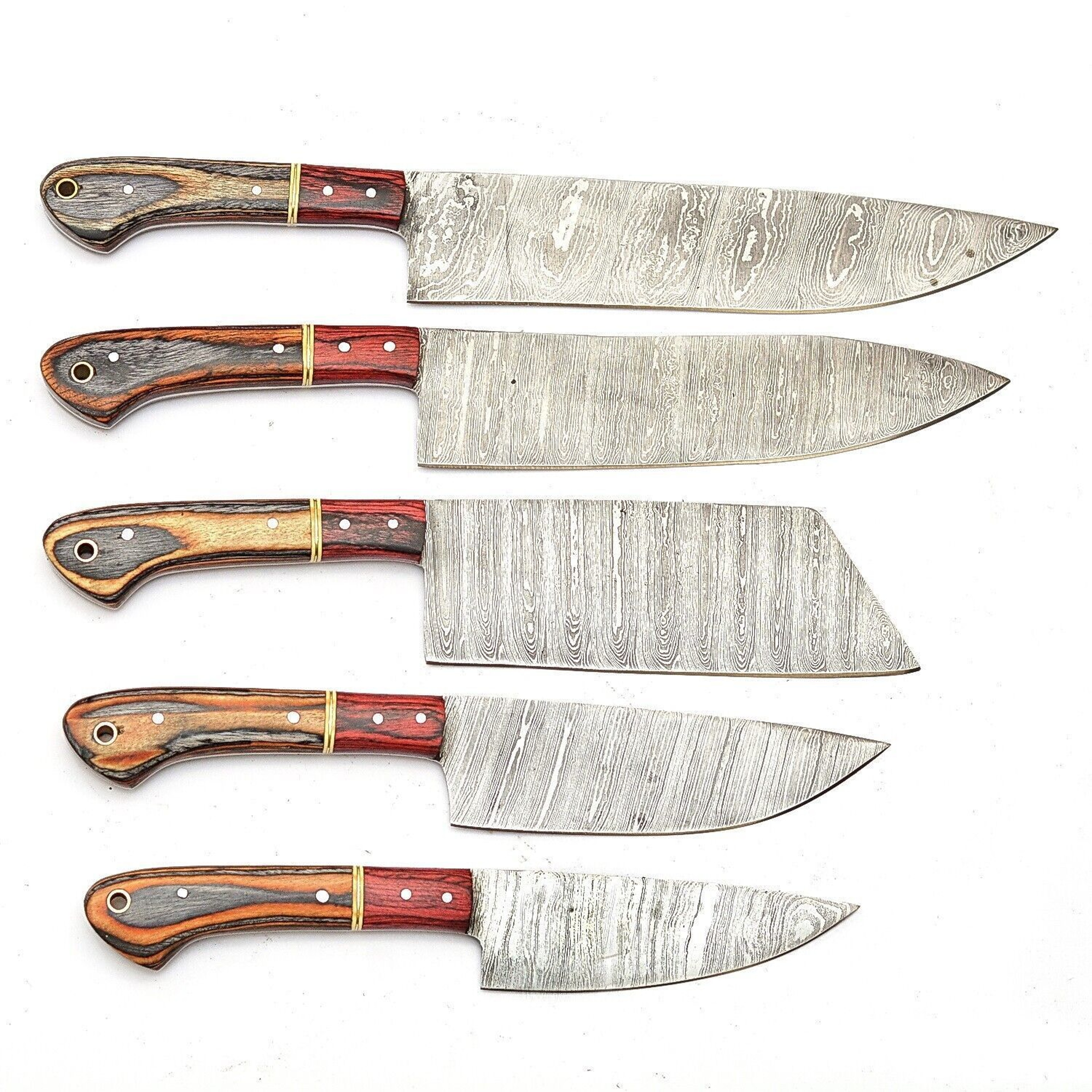 Handmade Damascus Steel 5Piece Chef Knife Set  Outdoor Kitchen Knives With Pakka Wood  Bull Horn Ha 2