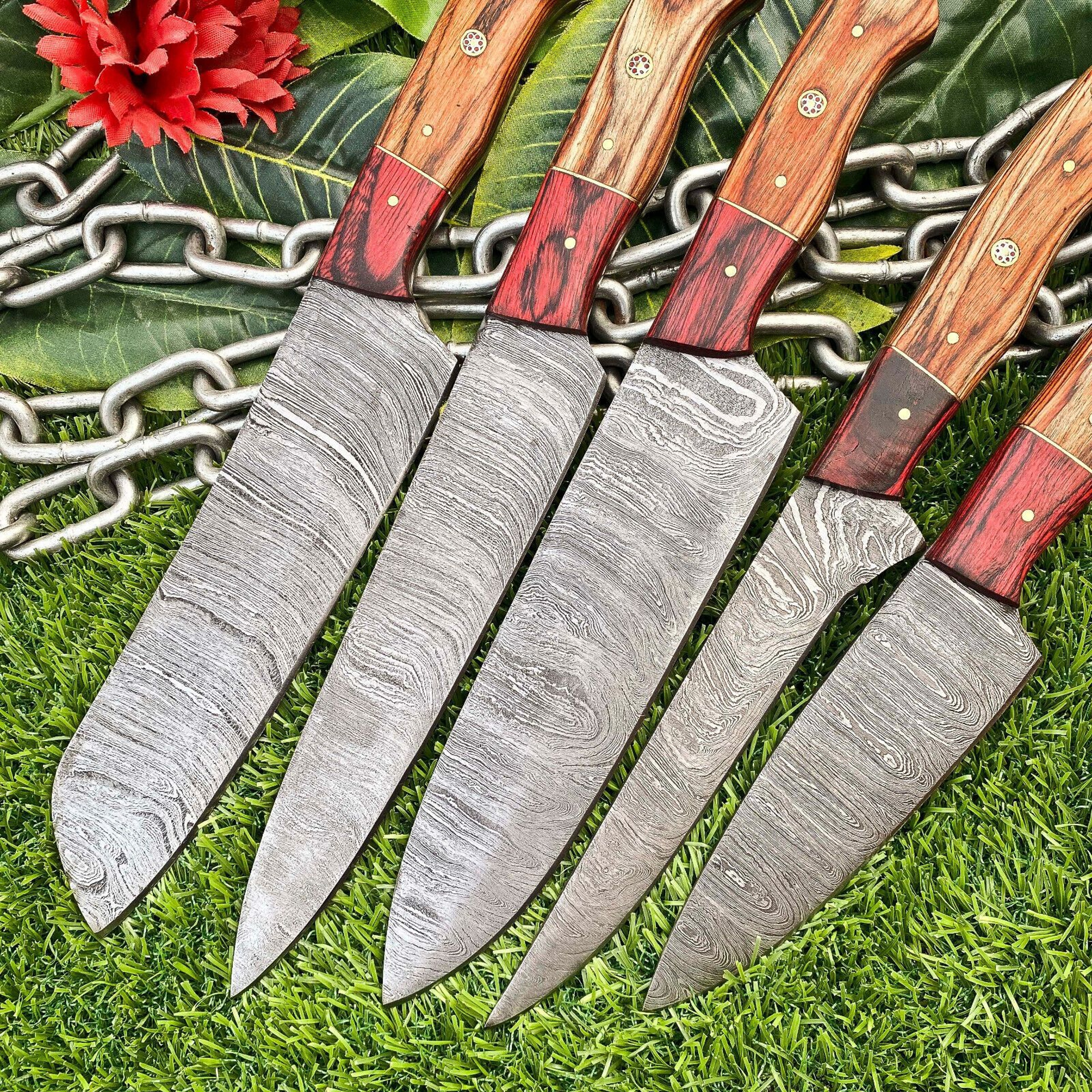 Lot Of 5 Custom Handmade Damascus Steel Chef Knife Set  Full Tang Kitchen  EDC Knives 1