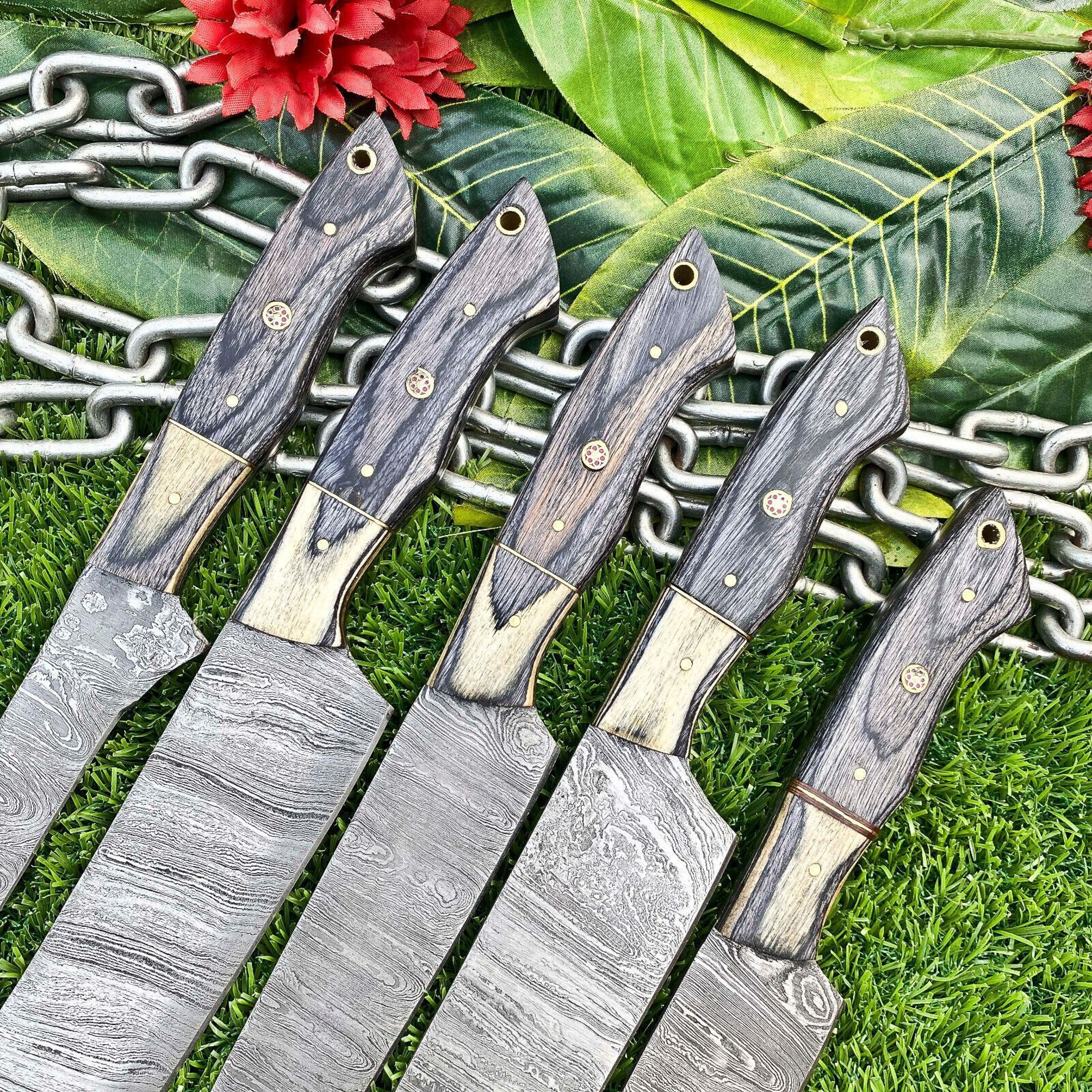 Lot Of 5 Custom Handmade Damascus Steel Chef Knife Set  Full Tang 1
