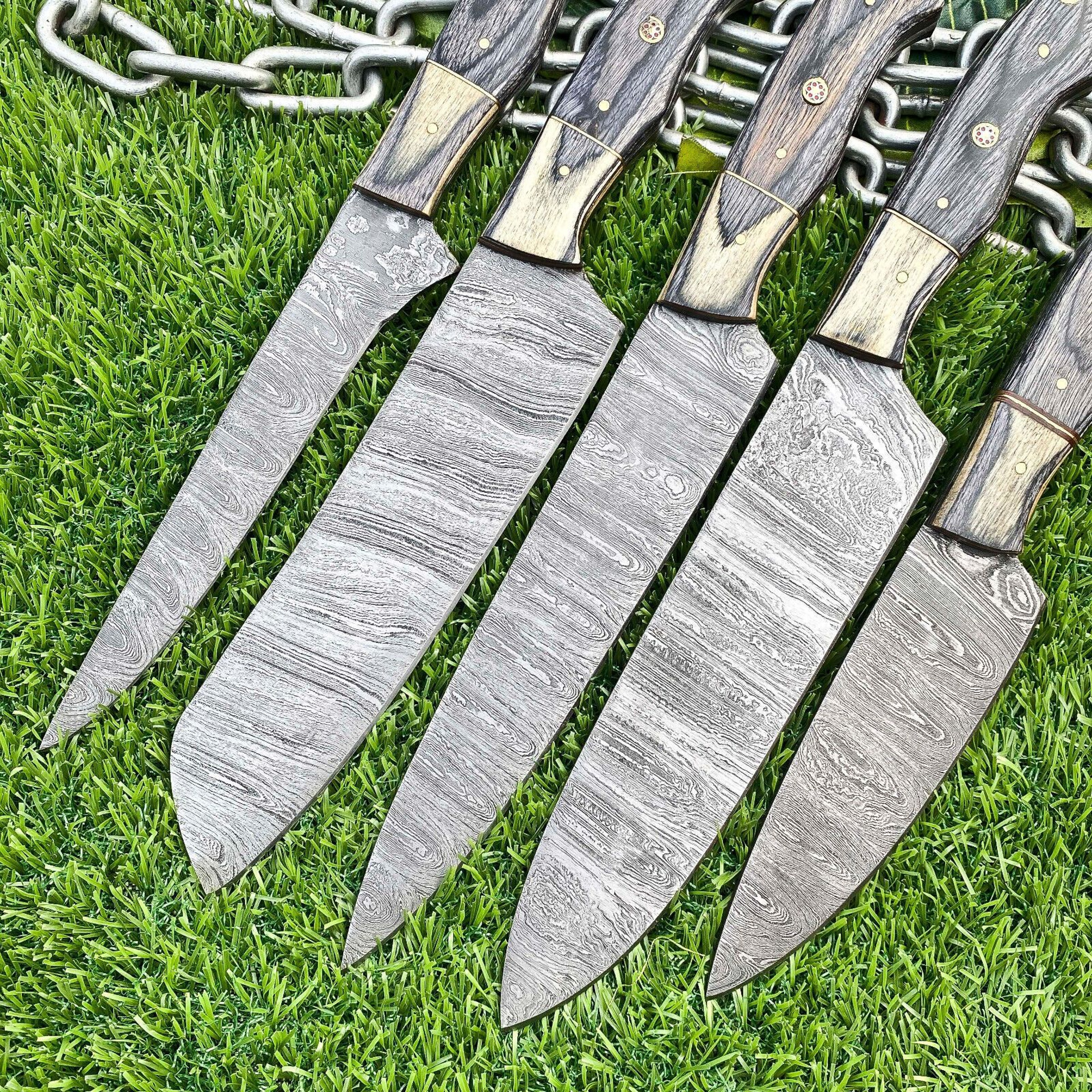 Lot Of 5 Custom Handmade Damascus Steel Chef Knife Set  Full Tang 2