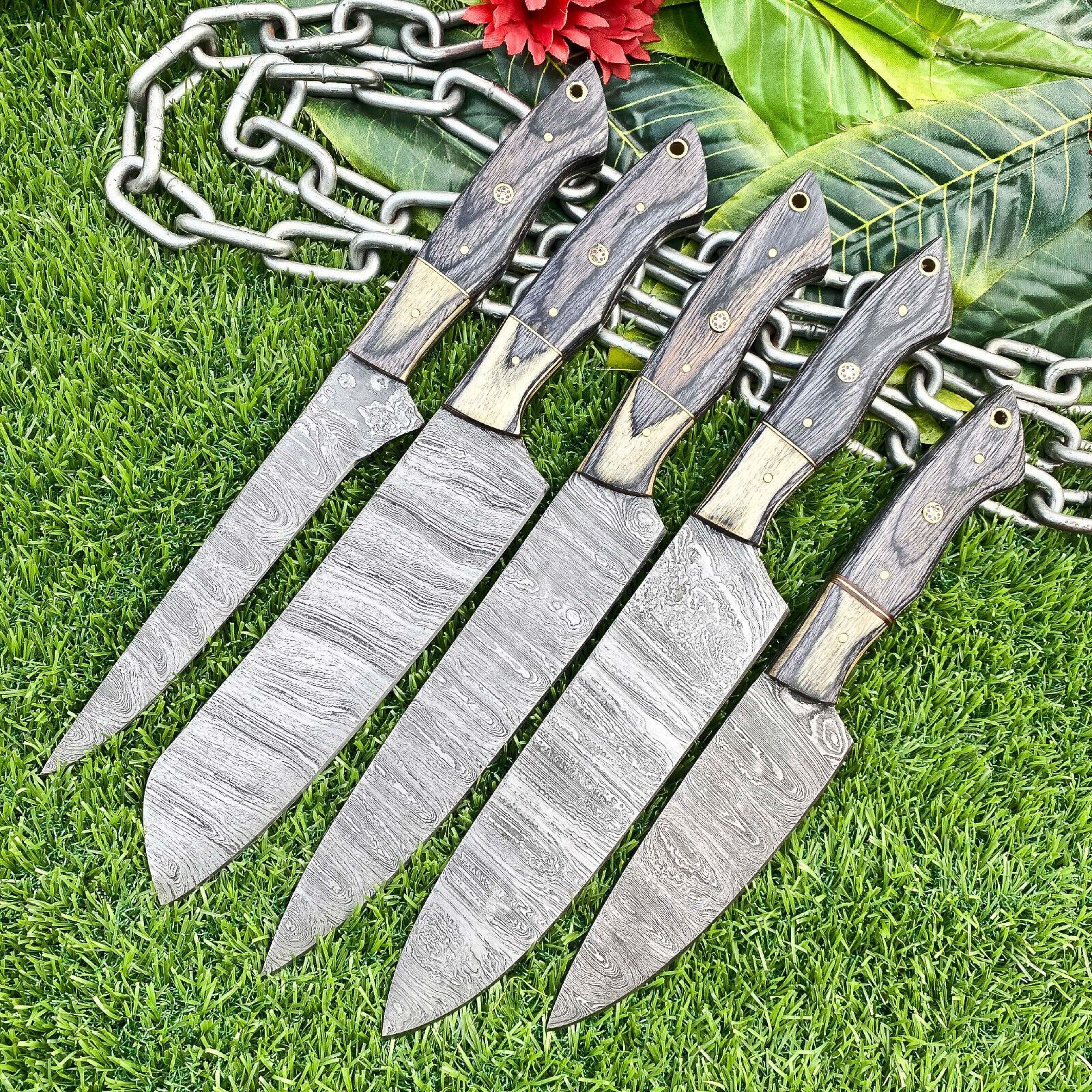 Lot Of 5 Custom Handmade Damascus Steel Chef Knife Set  Full Tang 0