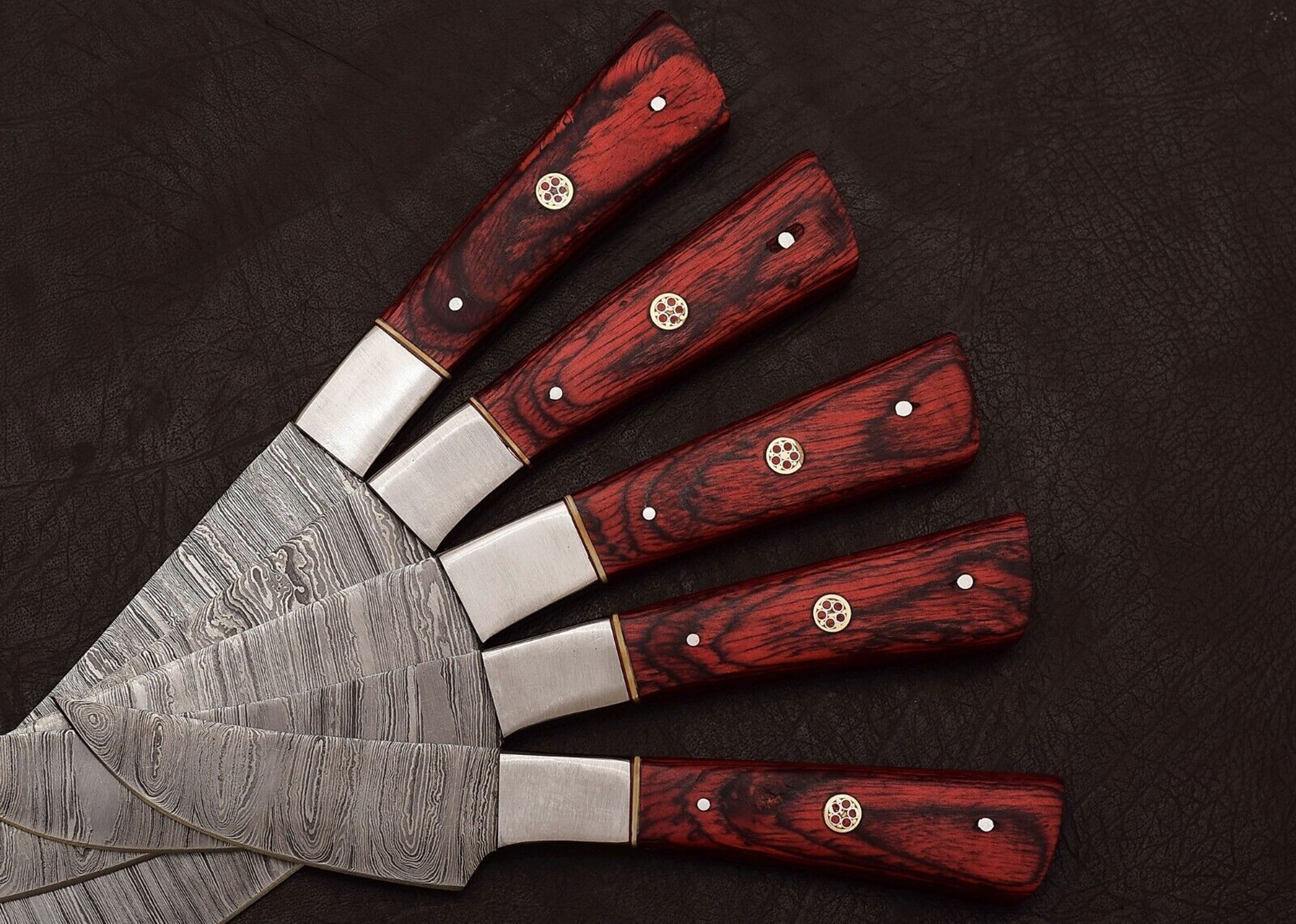 Handmade Damascus Steel Outdoor Kitchen 5 Chef Knives Set With Pakka Wood 2