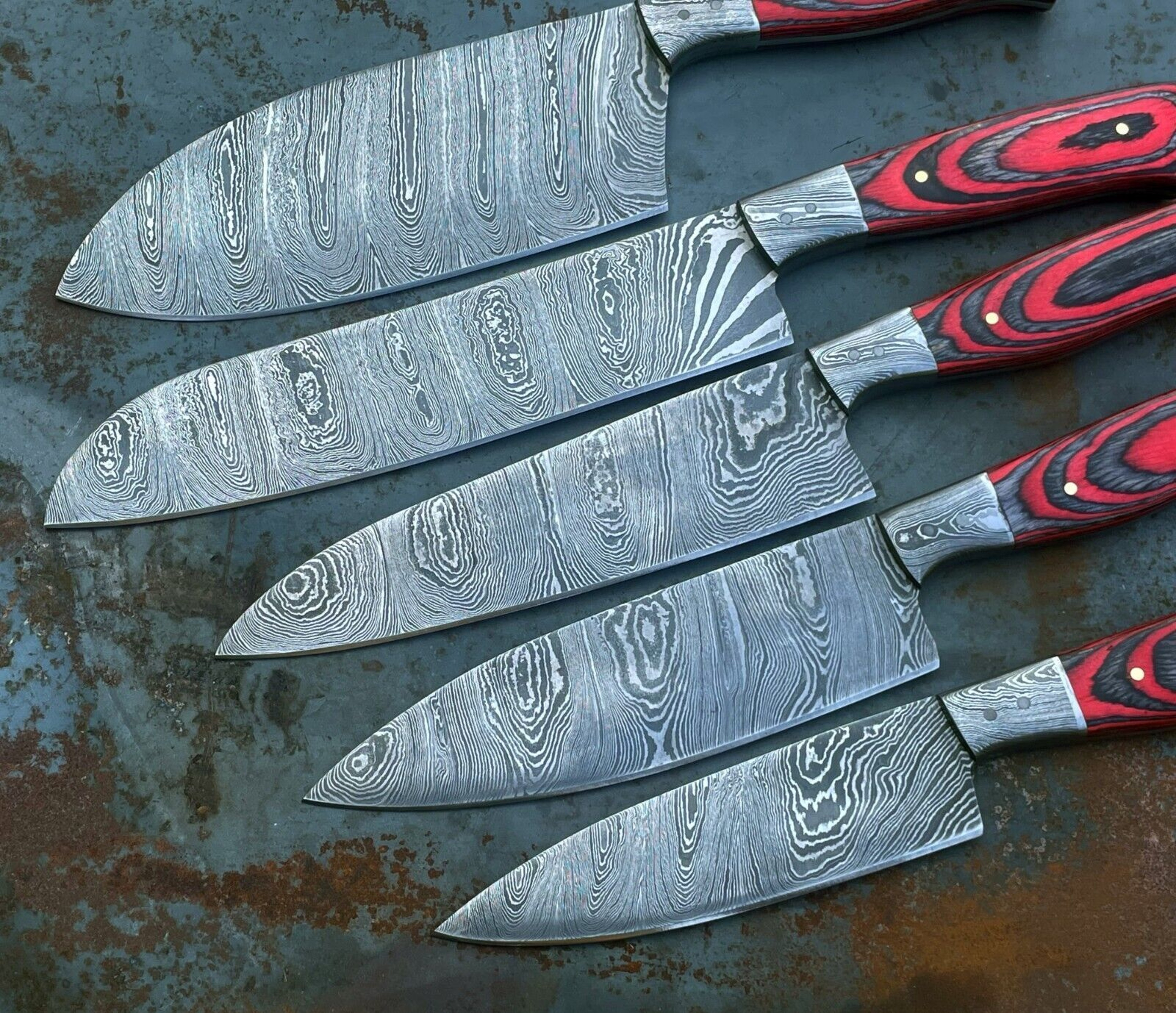 Chef Knife Hand Forged Damascus Steel Custom Made Kitchen Knife Set With Leather Sheath 1