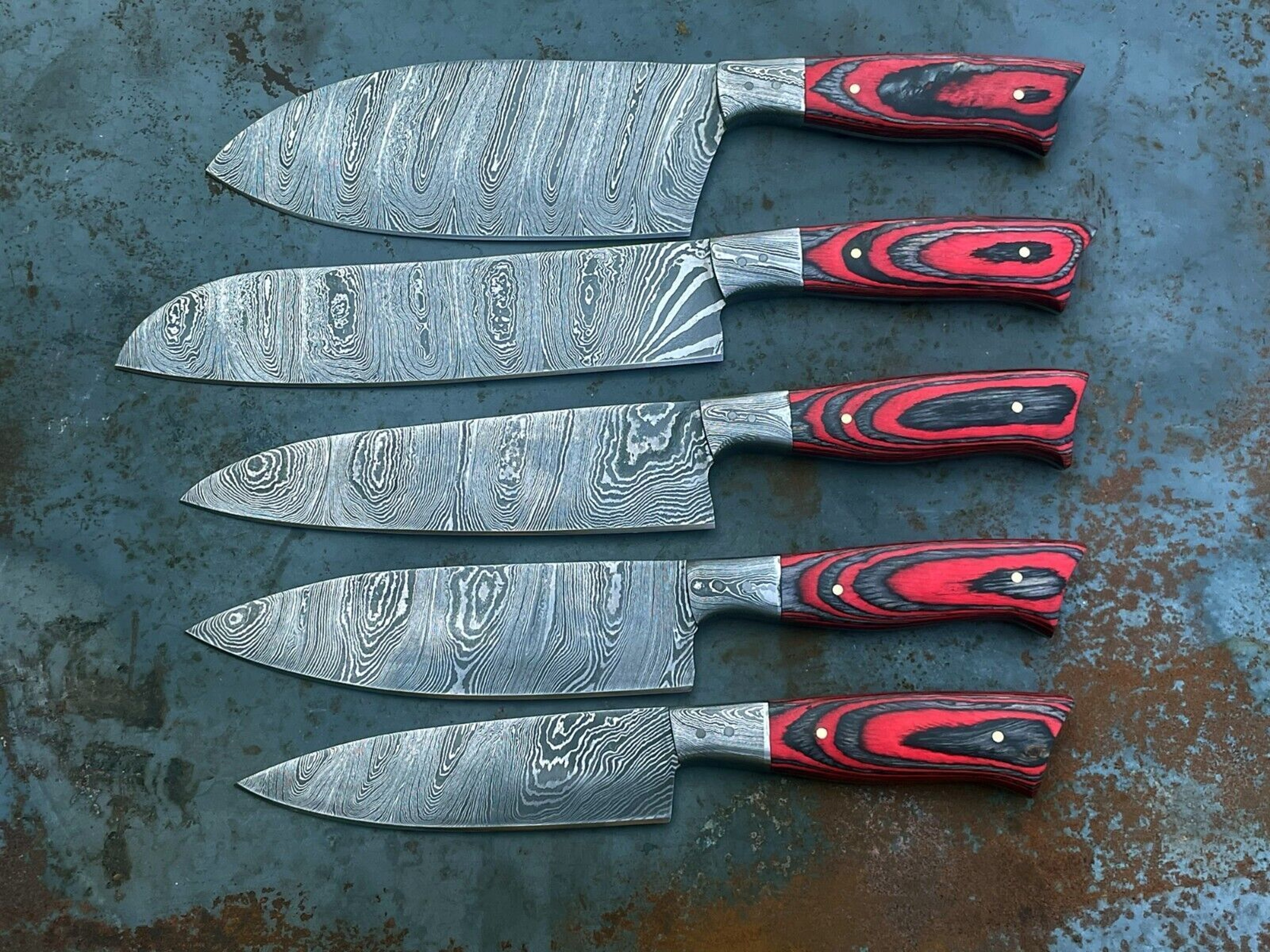 Chef Knife Hand Forged Damascus Steel Custom Made Kitchen Knife Set With Leather Sheath 2
