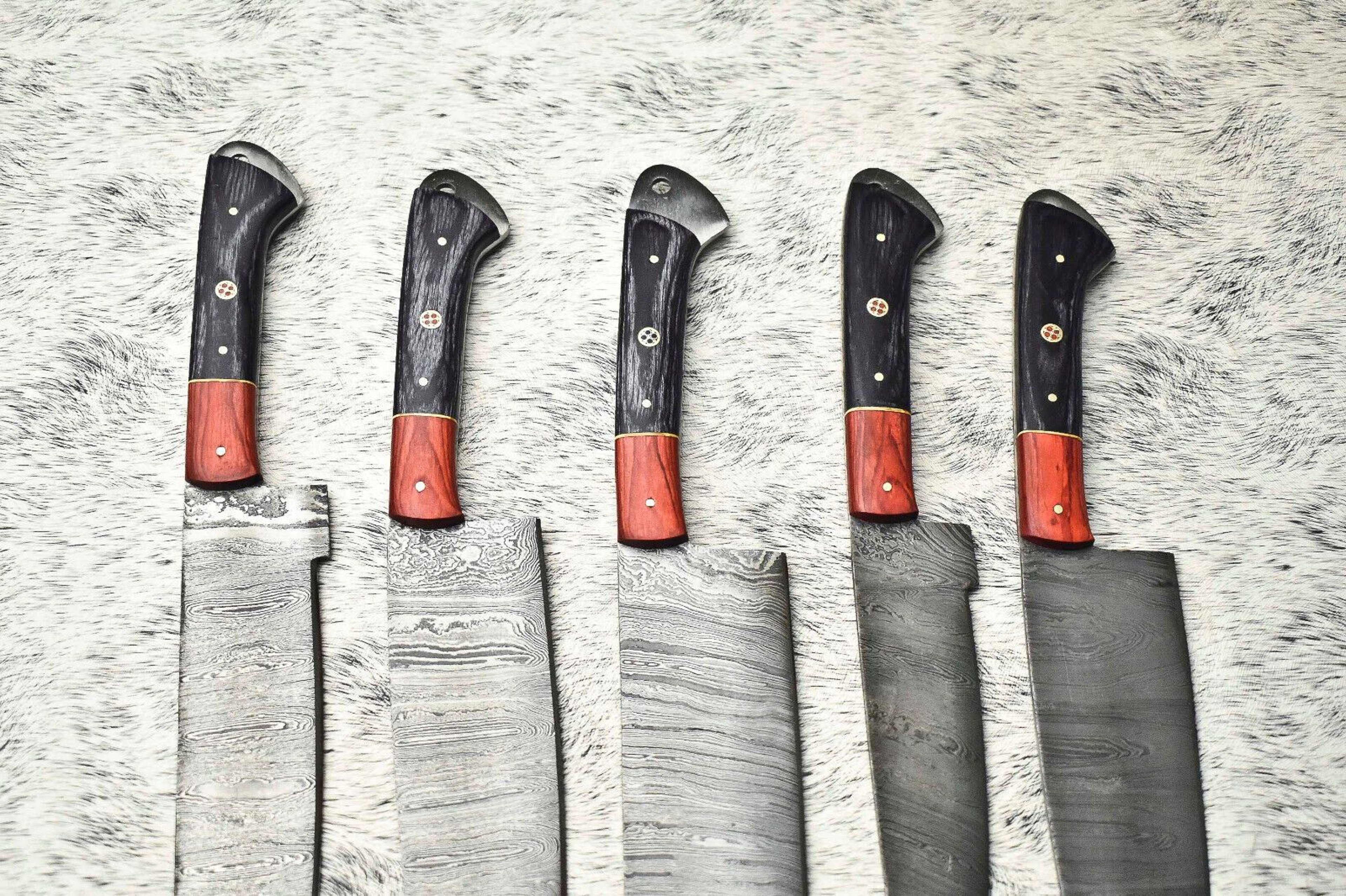 Artisan Damascus Steel Chef Knife Lot  Set Of 5 Handmade Kitchen Blades 1