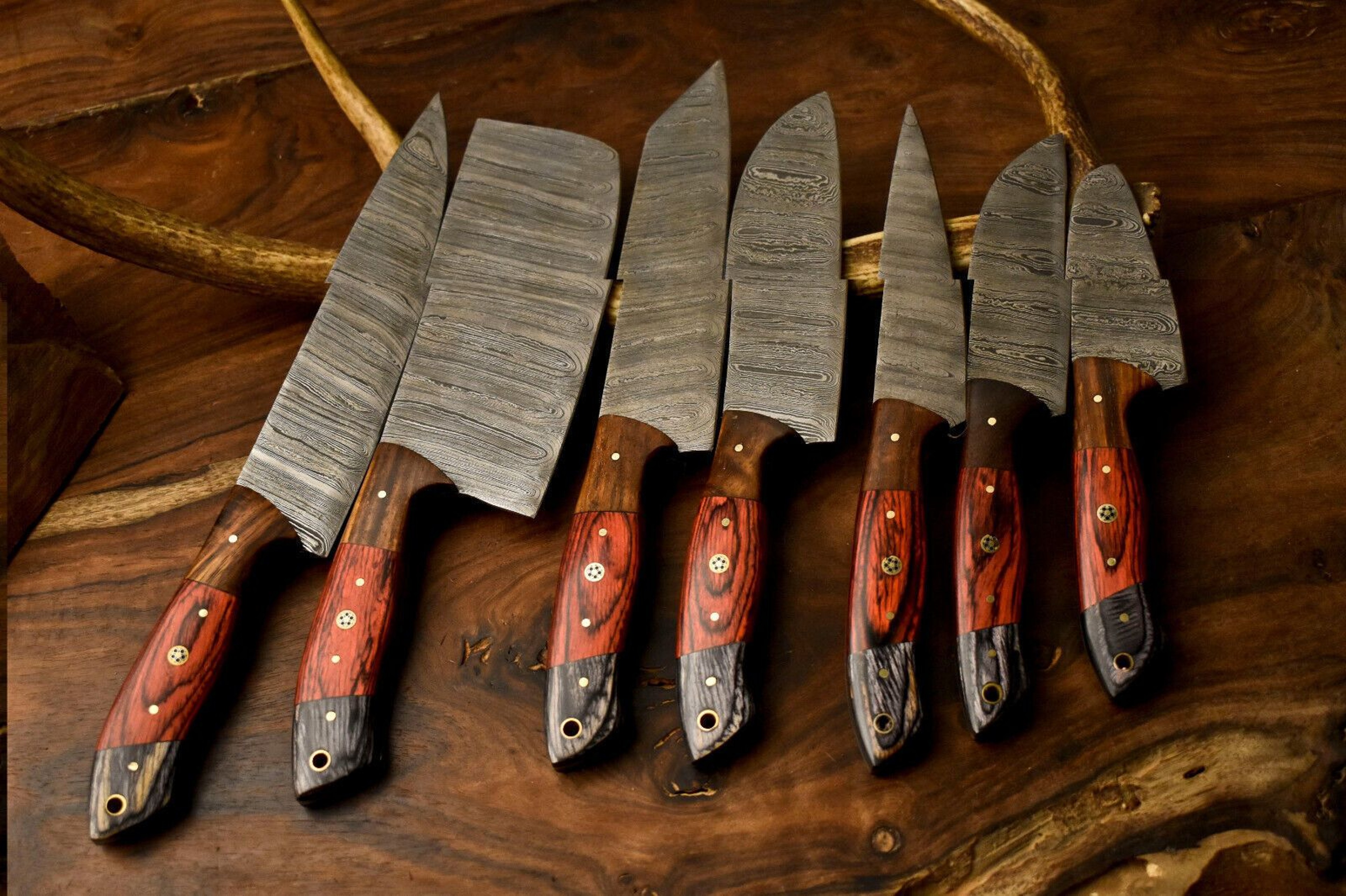 Lot Of 7 Handmade Damascus Steel Chef Knife Set  Custom Full Tang Professional Kitchen Knives 1