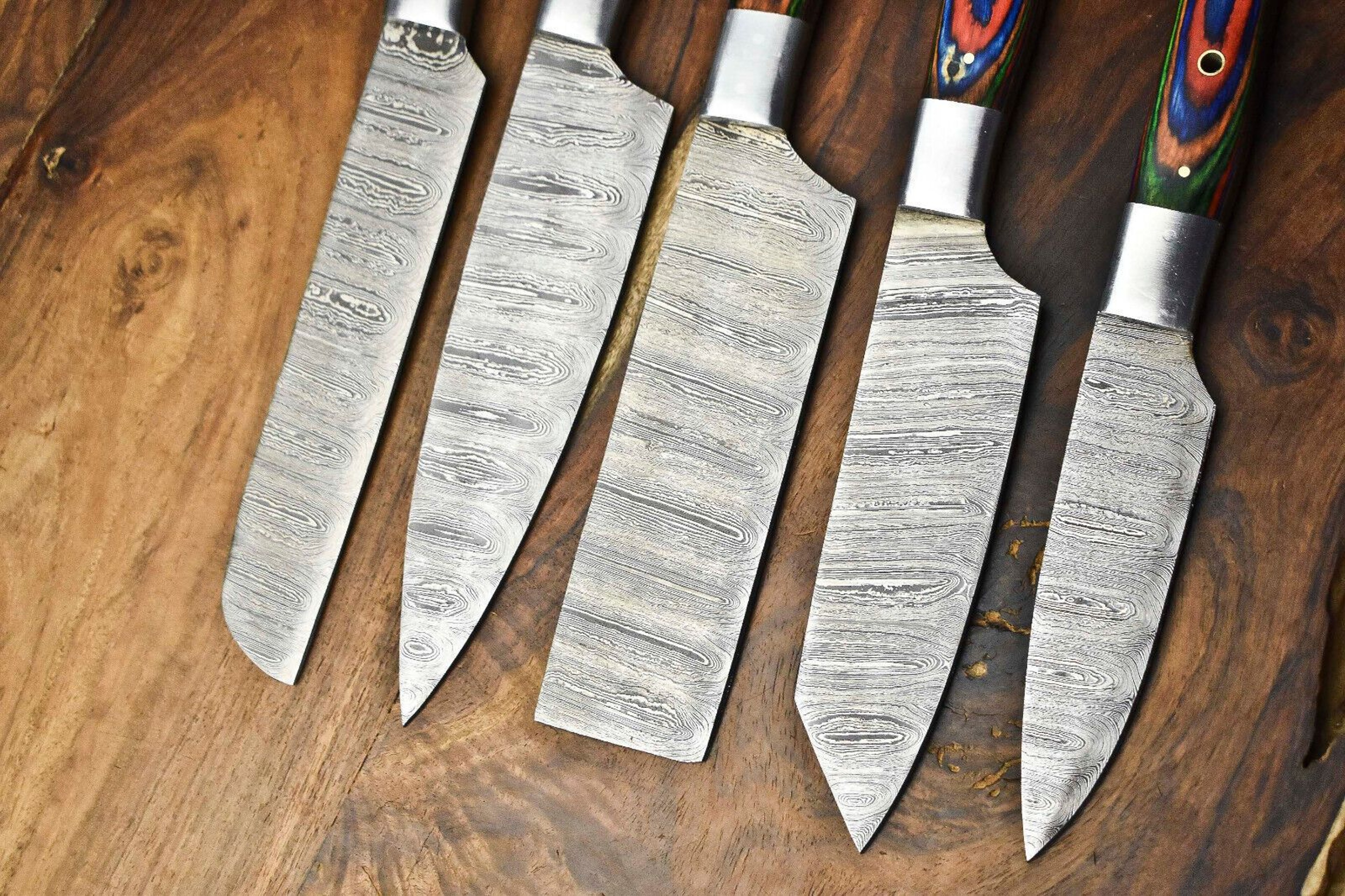 Custom Lot Of 5 Handmade Hammered Damascus Steel Chef Knives Set  Professional Kitchen Knife Collec 3