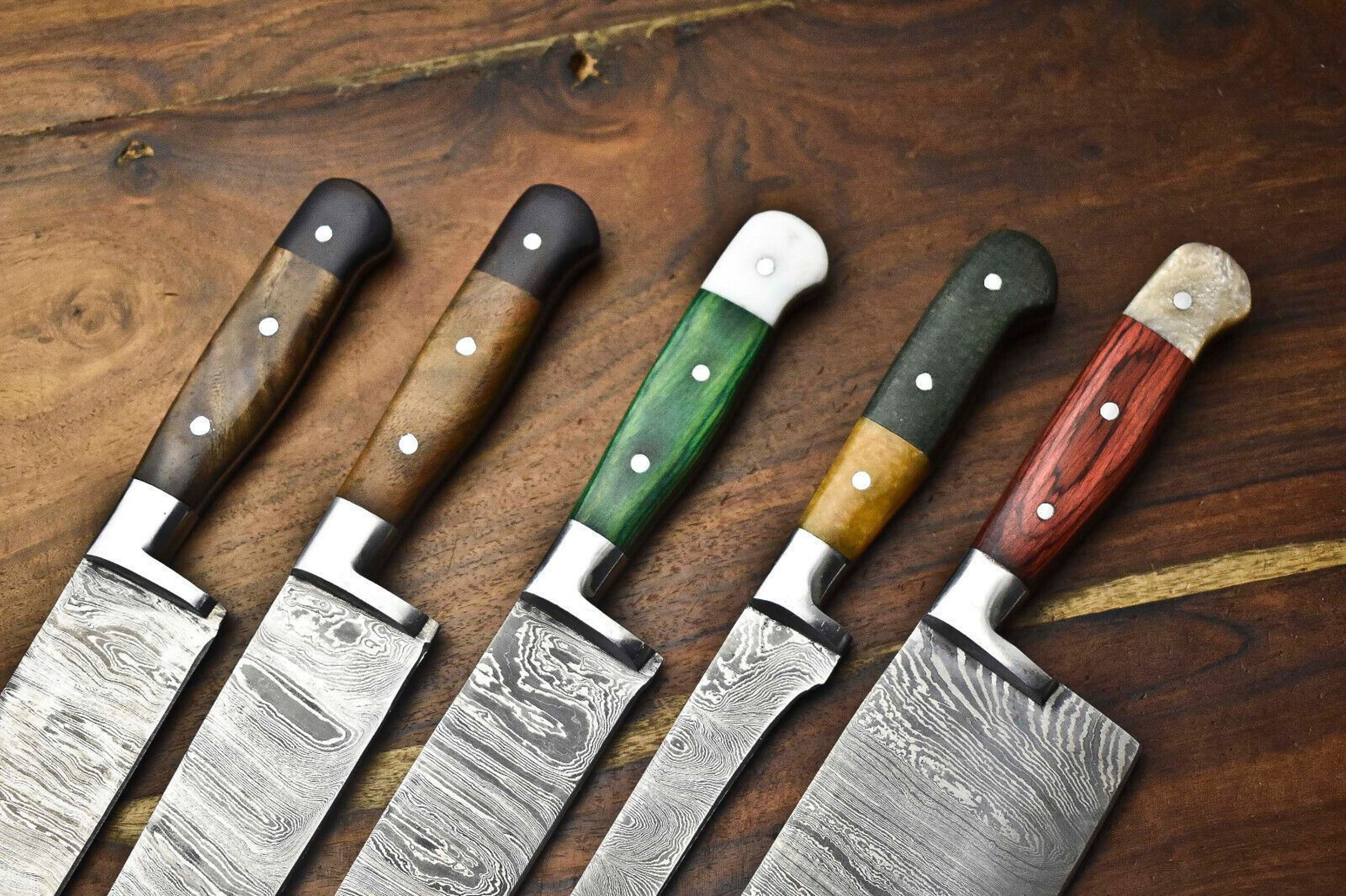 Hand Forged Damascus Steel Chef Knives  Set Of 5 Handmade Hammered Kitchen Cutlery 1