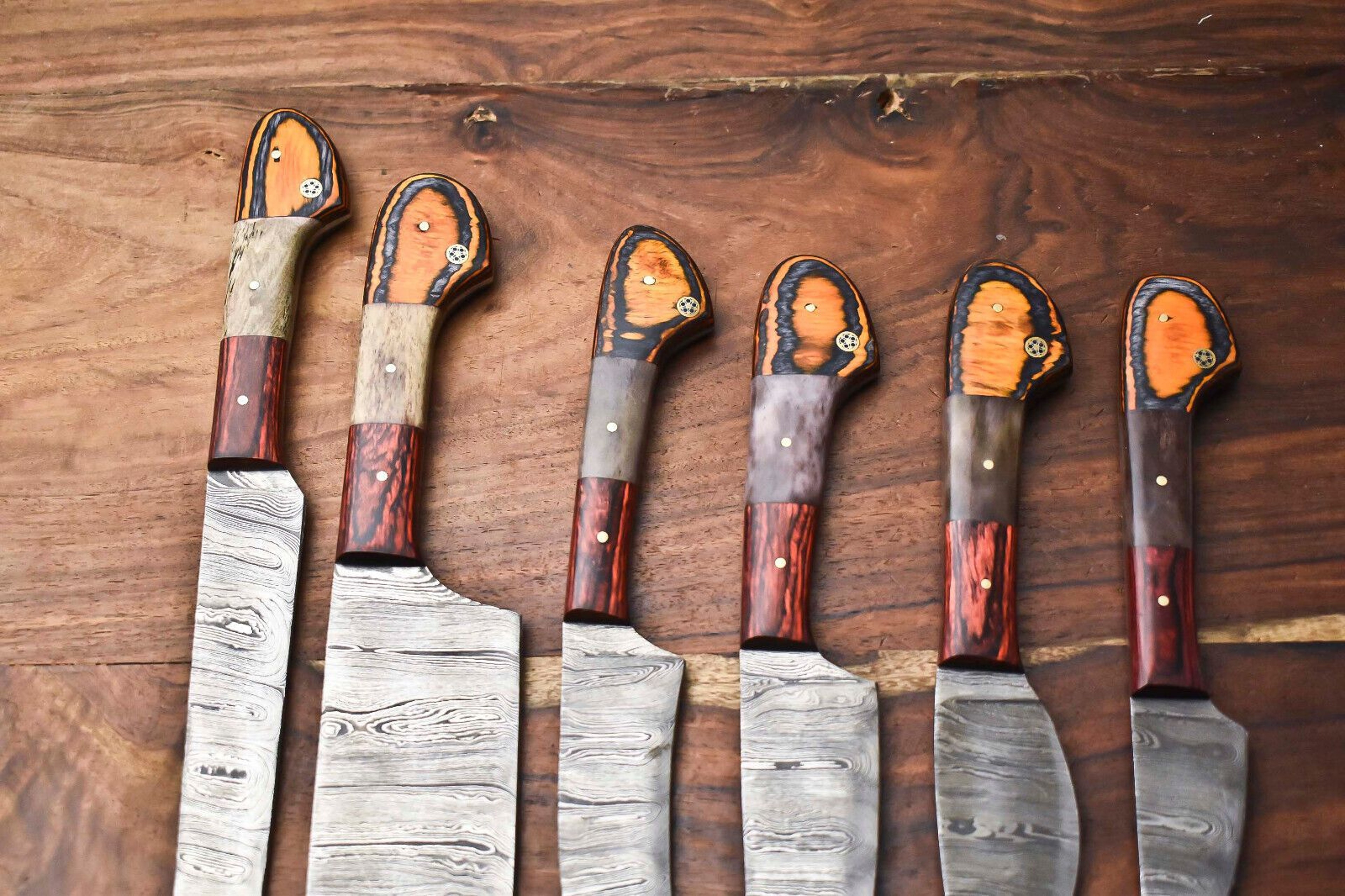 Professional 6Piece Damascus Steel Chef Knives  Handmade Hammered Kitchen Knife Collection 2