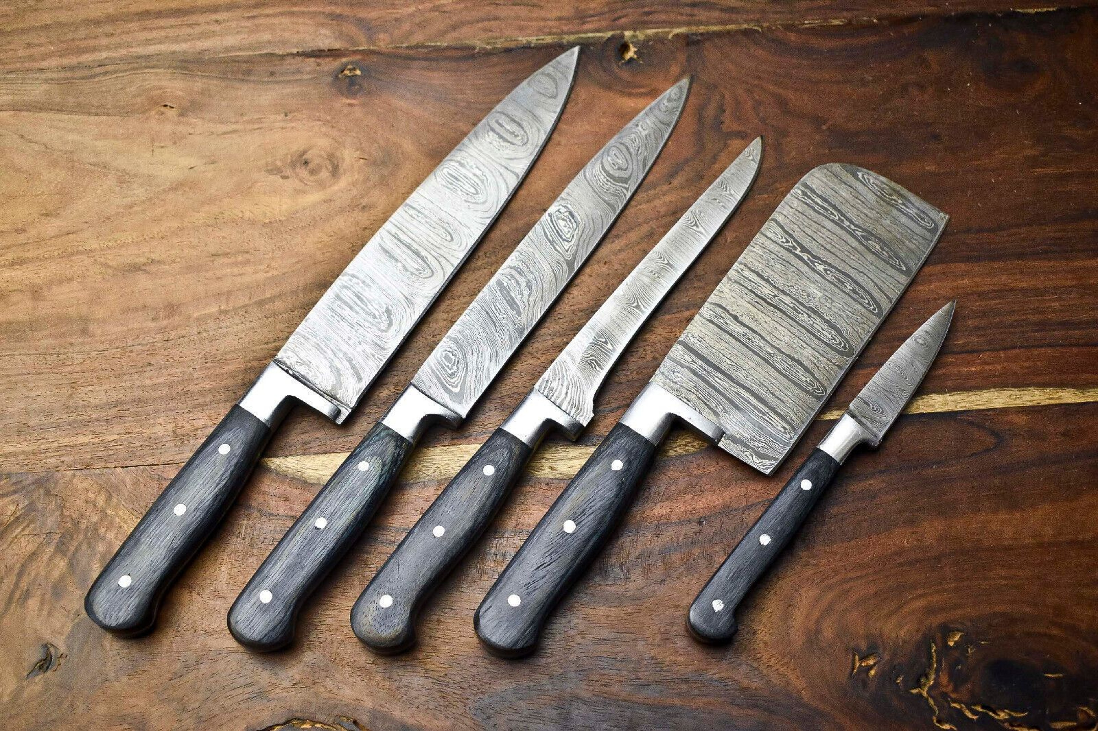 Custom Lot Of 5 Handmade Damascus Steel Chef Knife Set  Premium Hammered Kitchen Knives 1