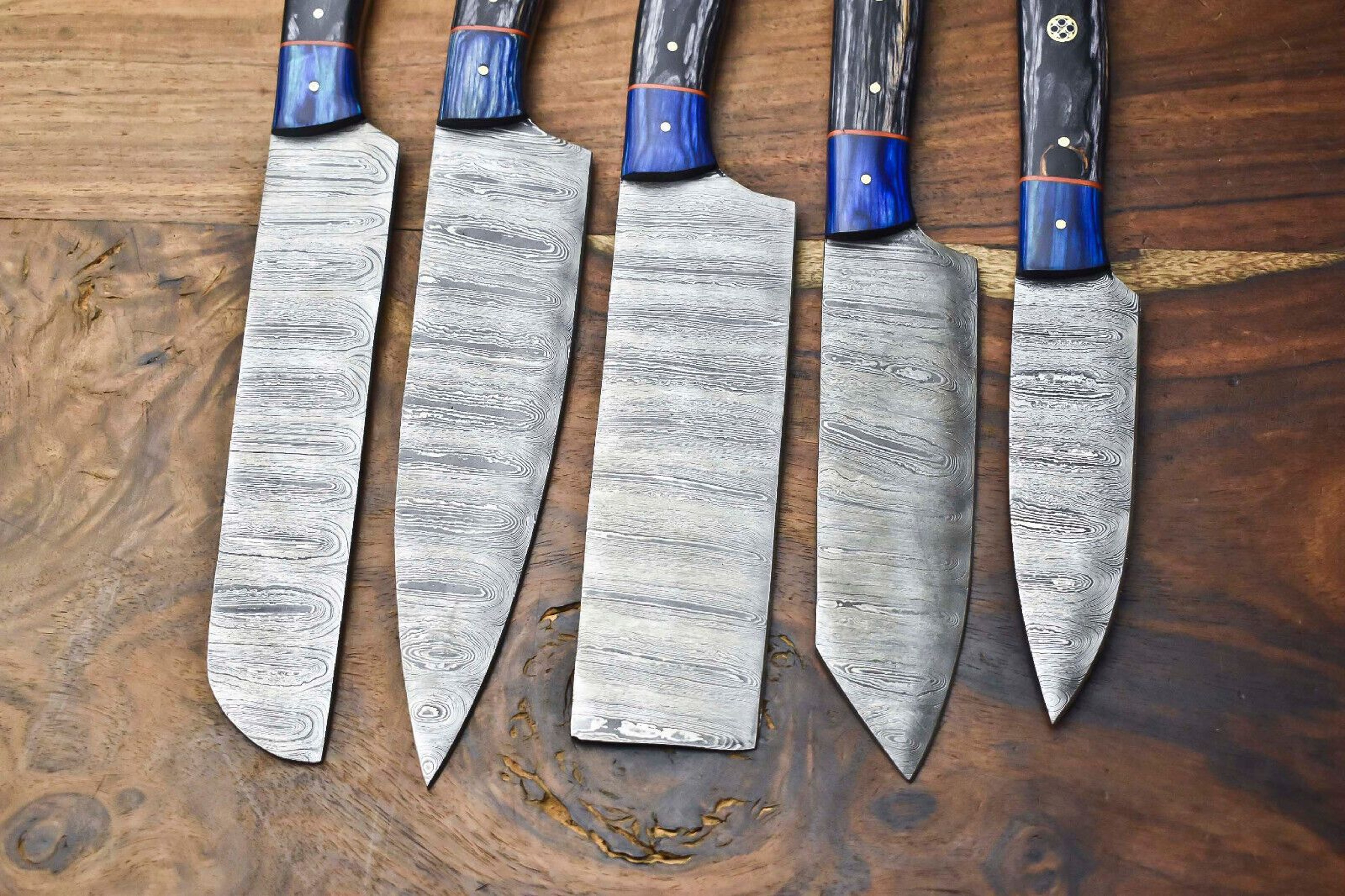 Handmade Damascus Chef Knife Set Of 5  Premium Hammered Steel Kitchen Cutlery 2