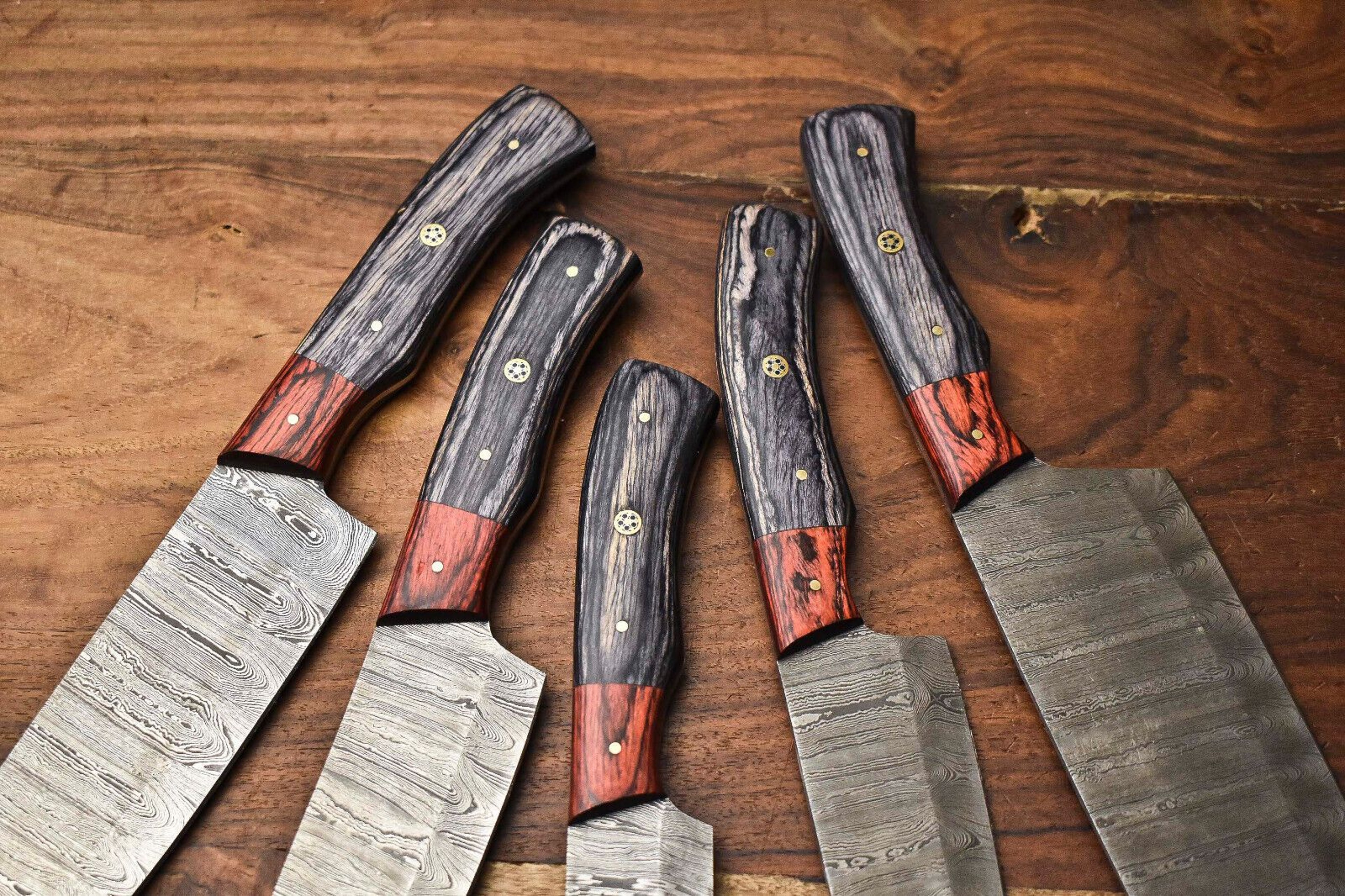 Handcrafted Damascus Steel Chef Knives  Lot Of 5 Hammered Kitchen Cutlery Set 2