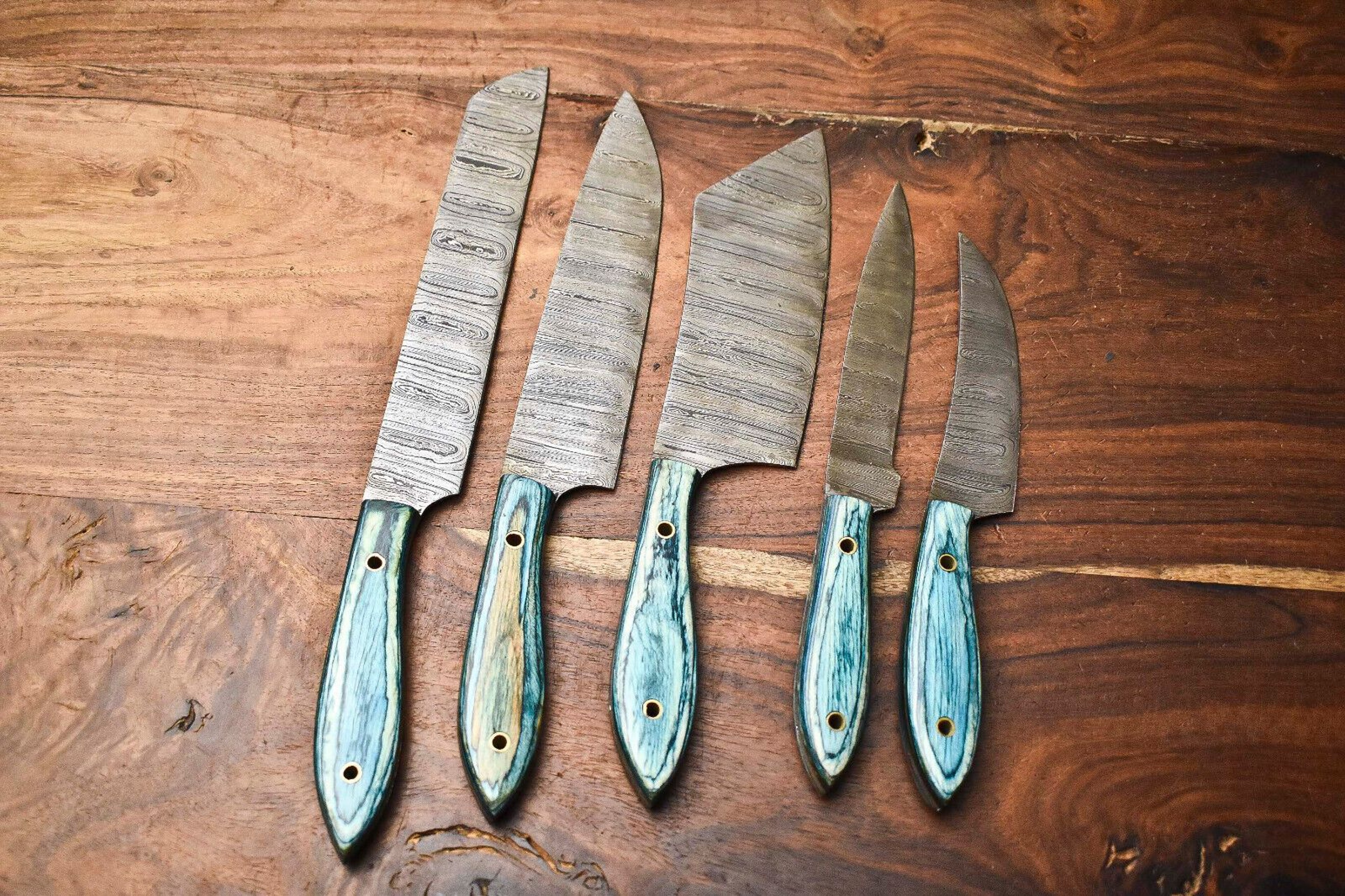 Lot Of 5 Handmade Hammered Damascus Steel Chef Knives Set  Custom Full Tang Kitchen 1