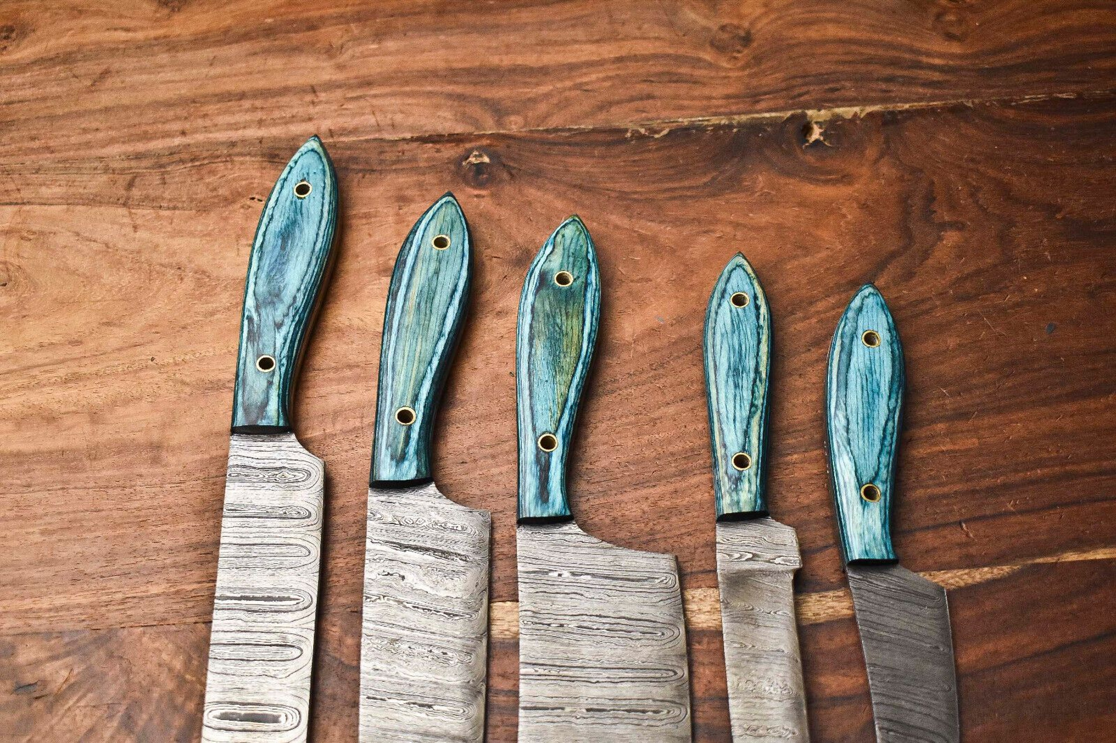 Lot Of 5 Handmade Hammered Damascus Steel Chef Knives Set  Custom Full Tang Kitchen 2