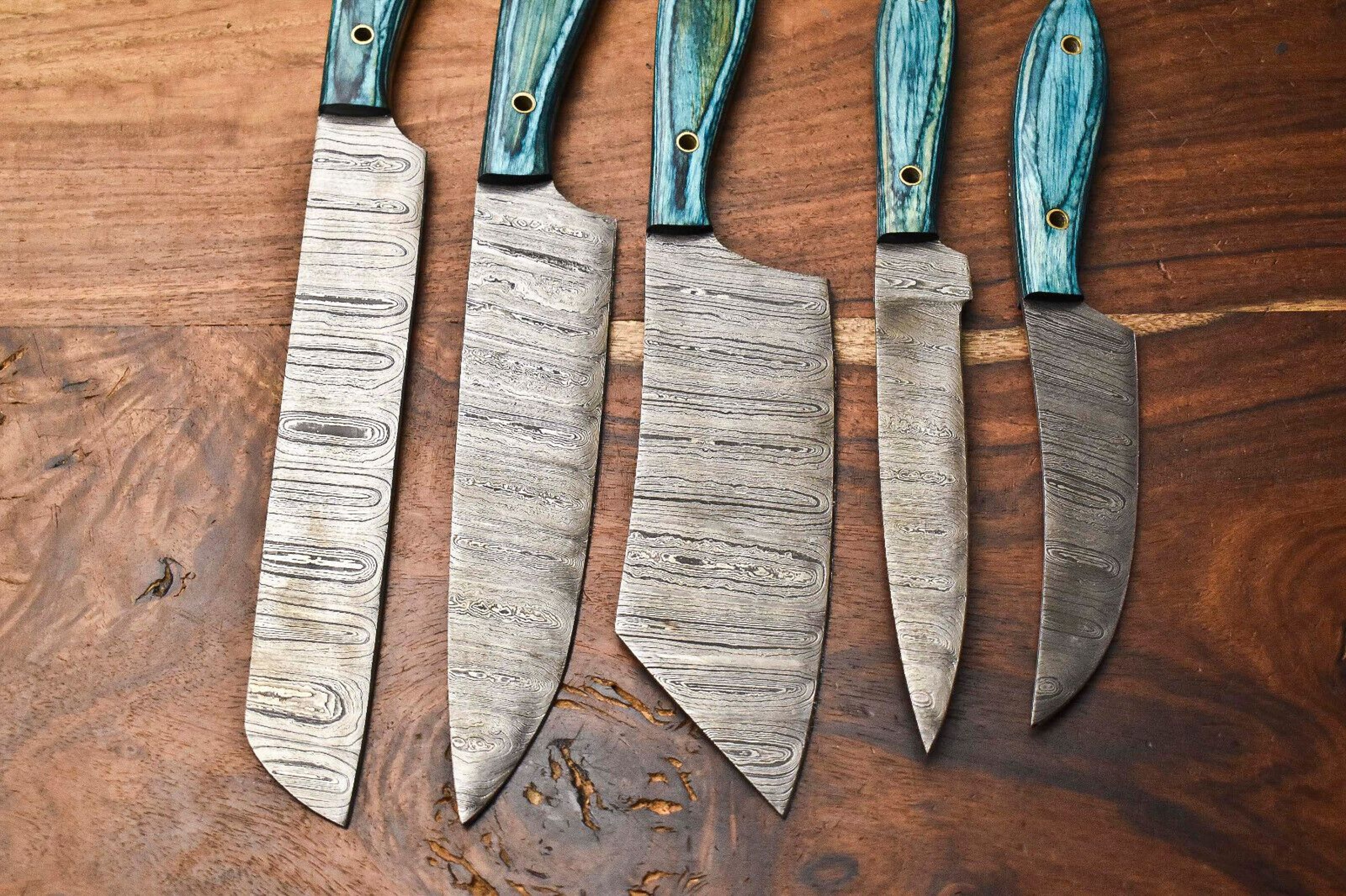 Lot Of 5 Handmade Hammered Damascus Steel Chef Knives Set  Custom Full Tang Kitchen 3