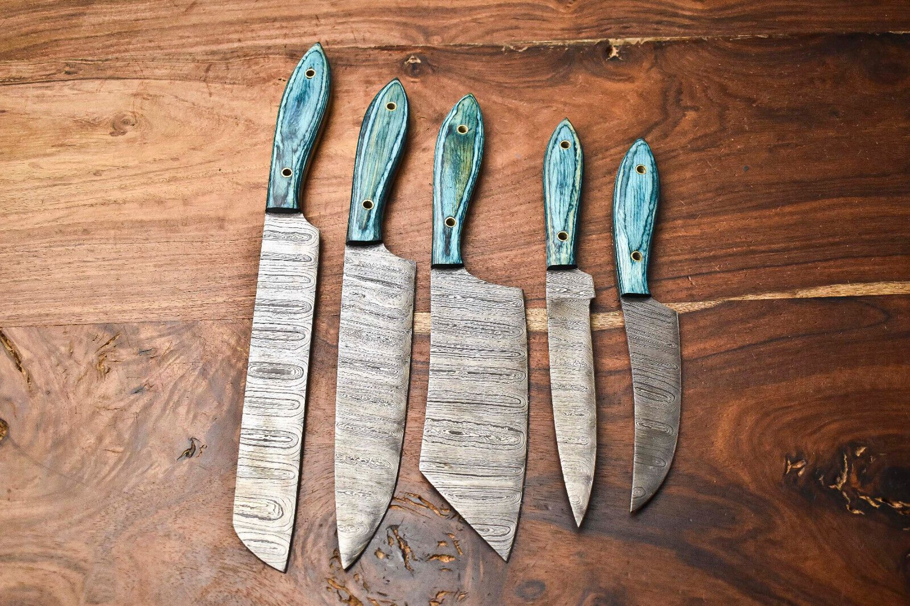 Lot Of 5 Handmade Hammered Damascus Steel Chef Knives Set  Custom Full Tang Kitchen 0