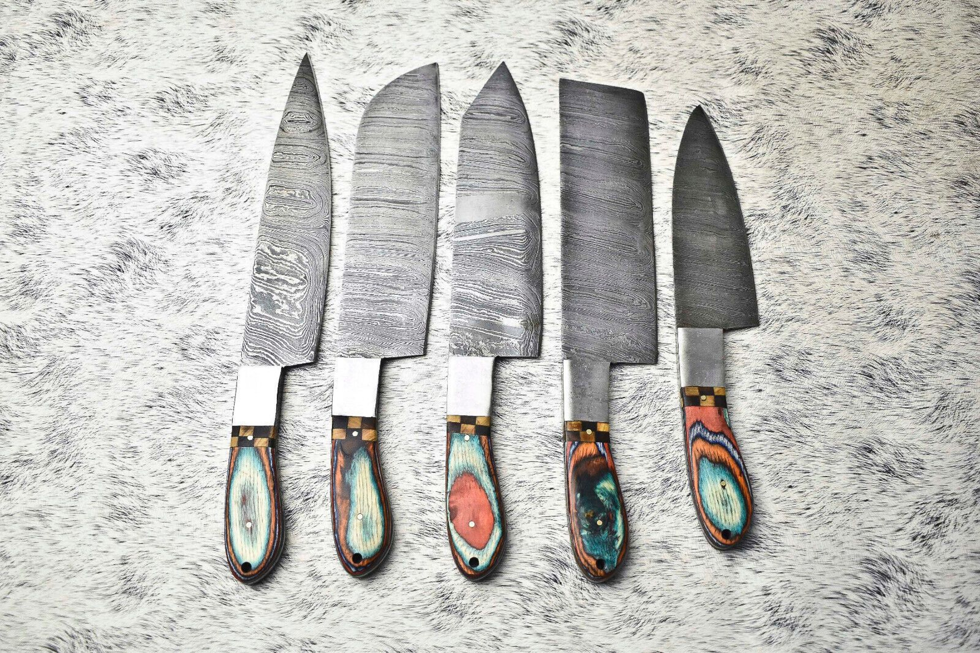 Artisan 5Piece Damascus Steel Chef Knife Set  Hand Forged Hammered Blades 0