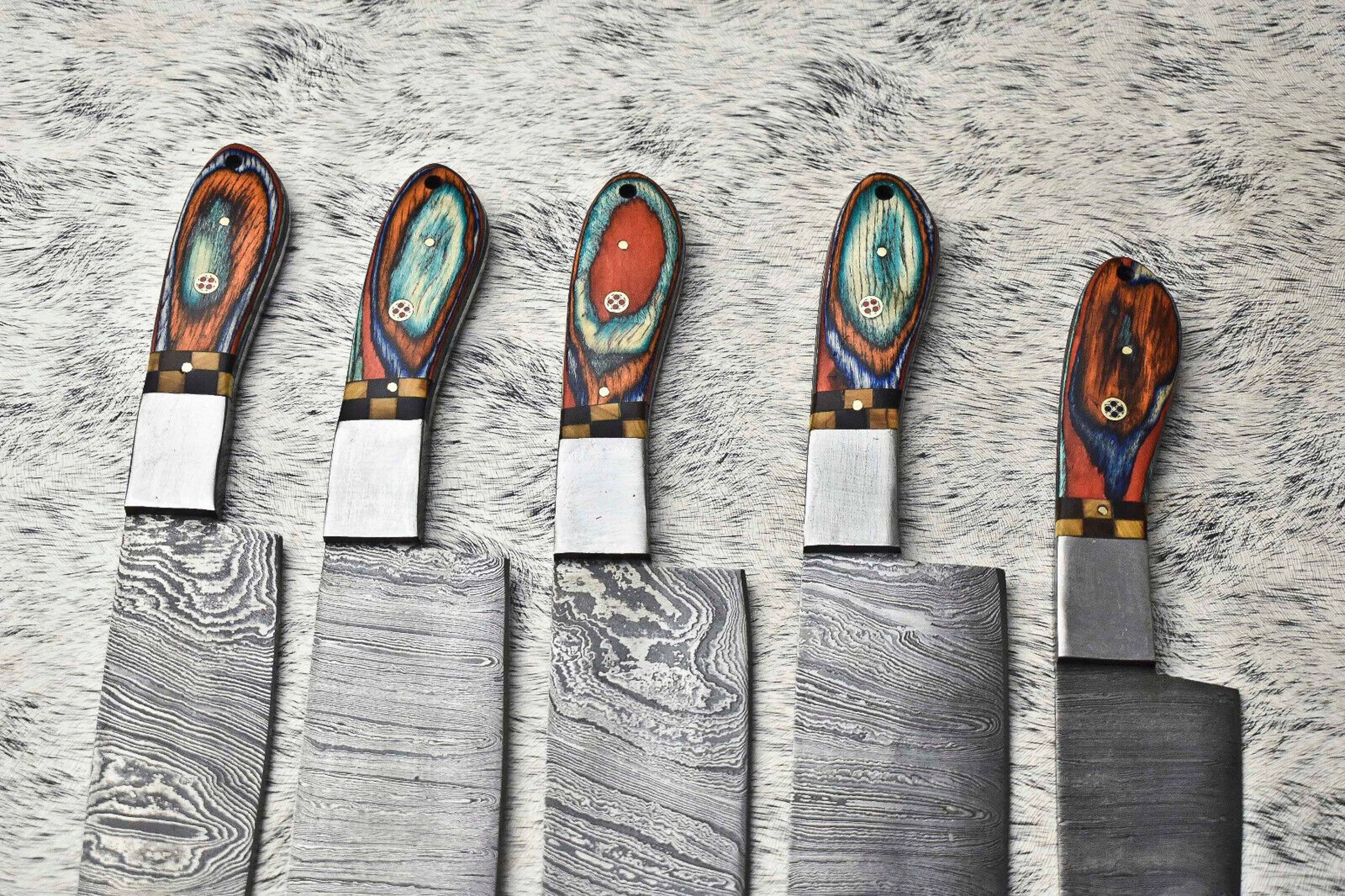 Artisan 5Piece Damascus Steel Chef Knife Set  Hand Forged Hammered Blades 1