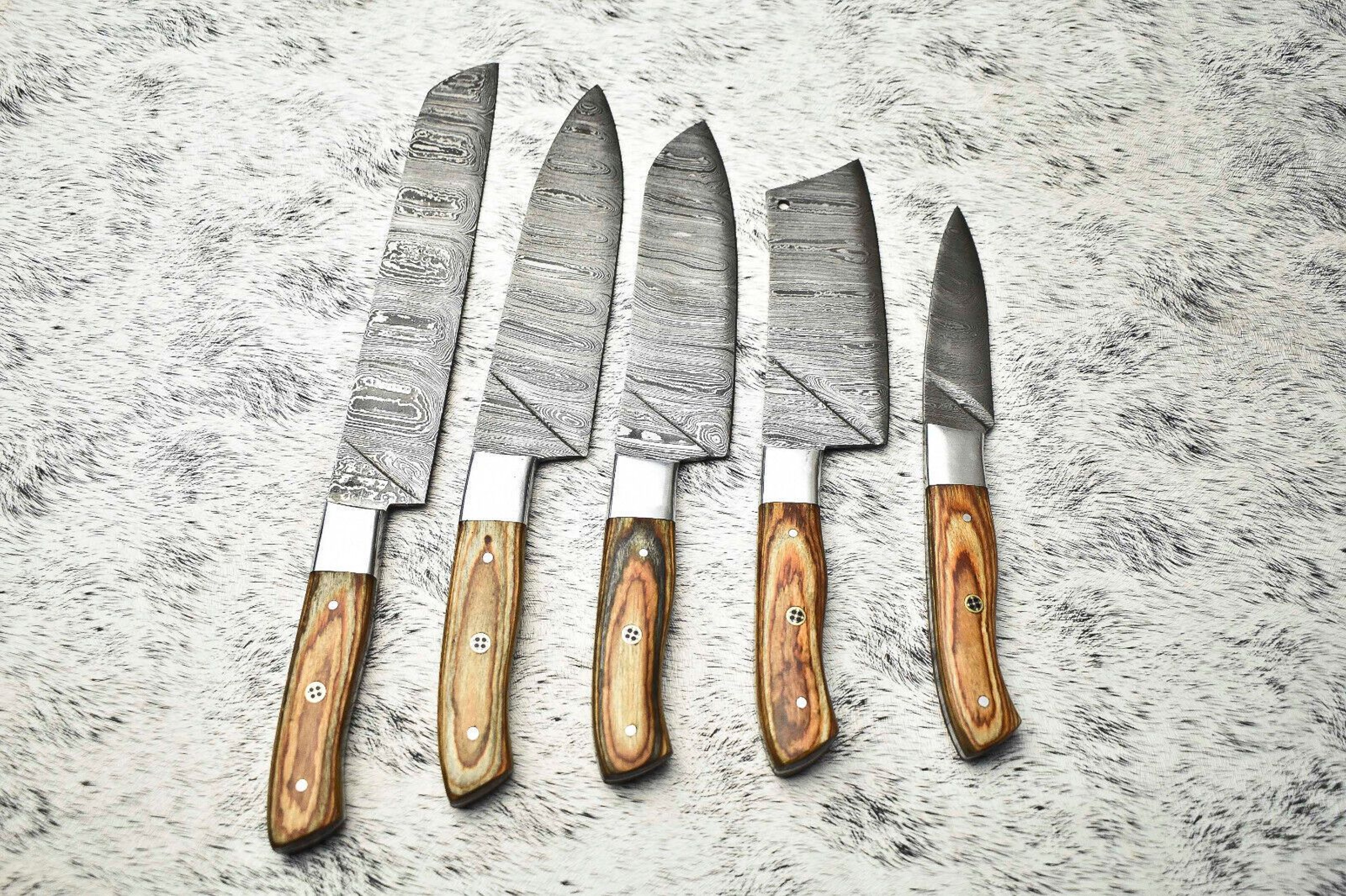Luxury Damascus Steel Chef Knives  Set Of 5 Hand Forged Hammered Cutlery 1