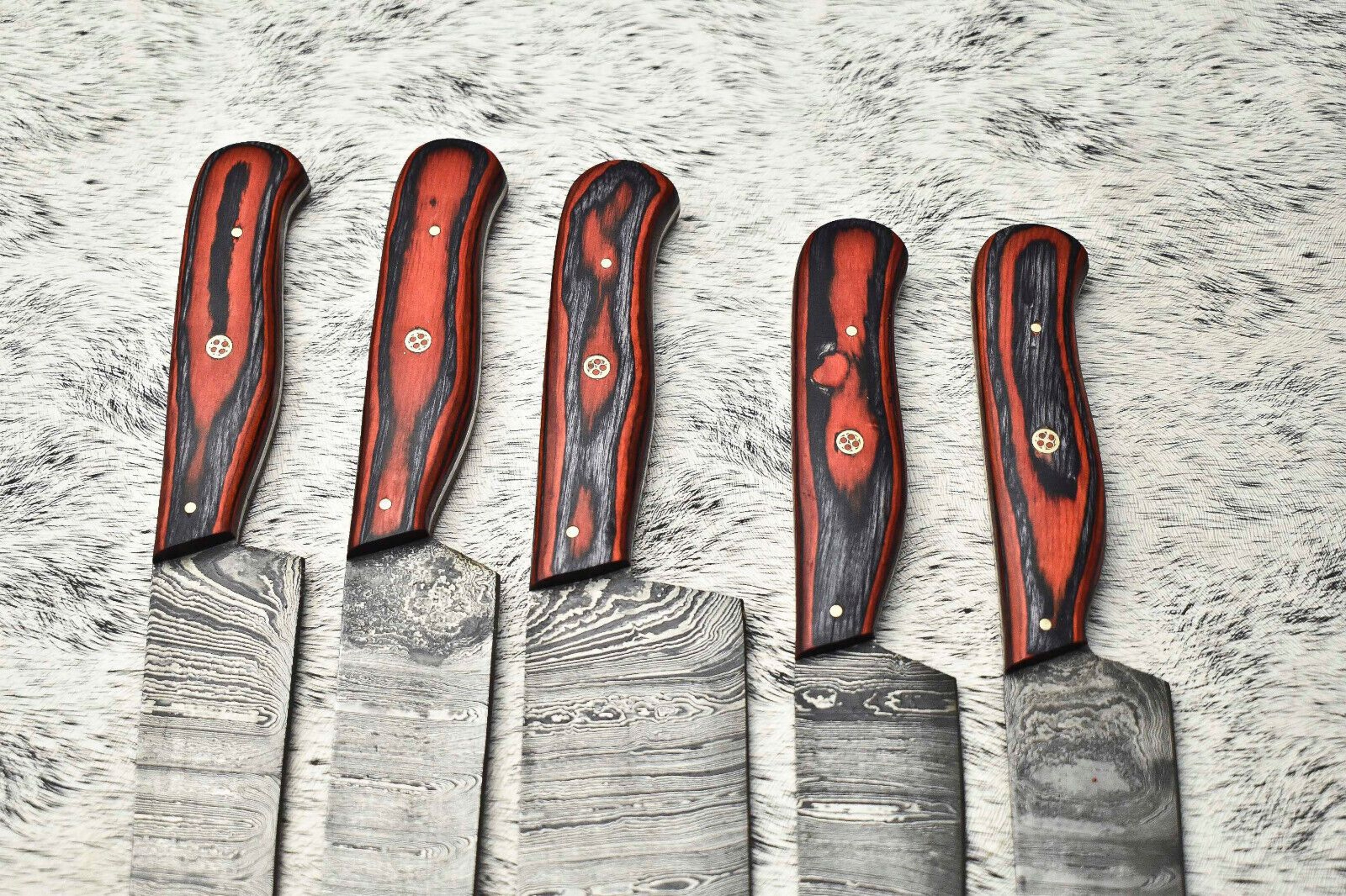 Elite Handmade Damascus Steel Knife Set  5 Custom Hammered Chef Knives 2