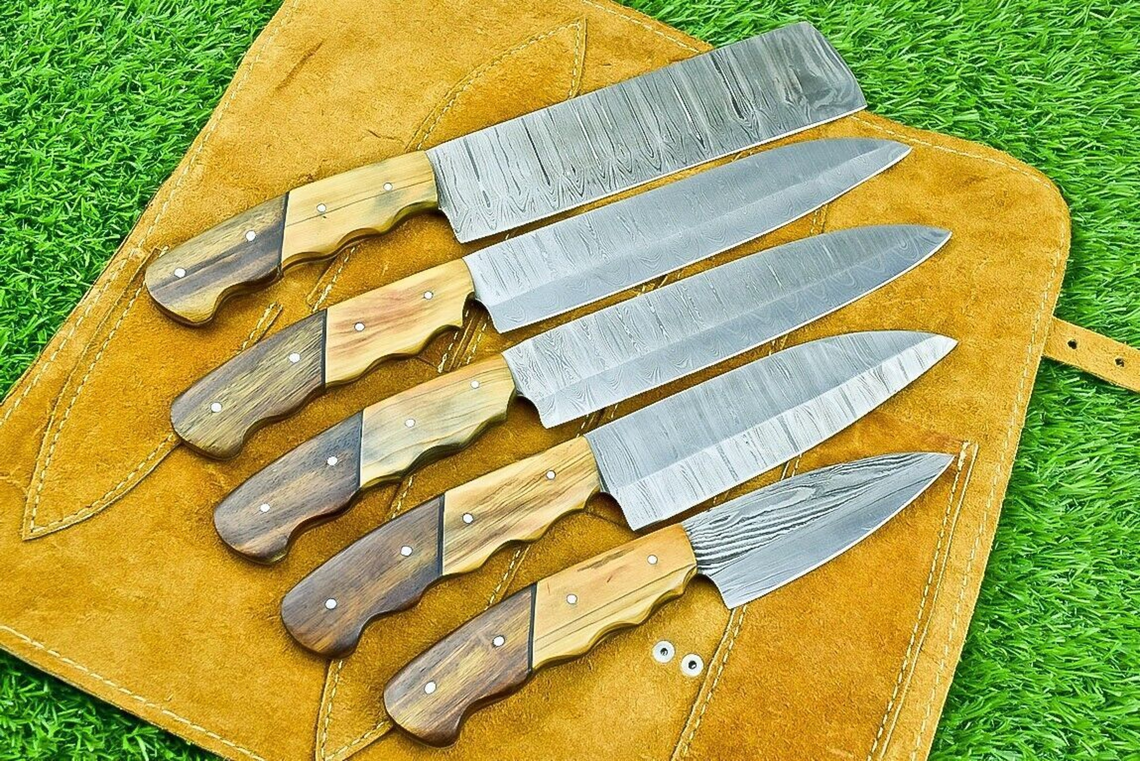 Timeless Damascus Steel Chef Knife Collection  5Piece Handmade Cutlery 2