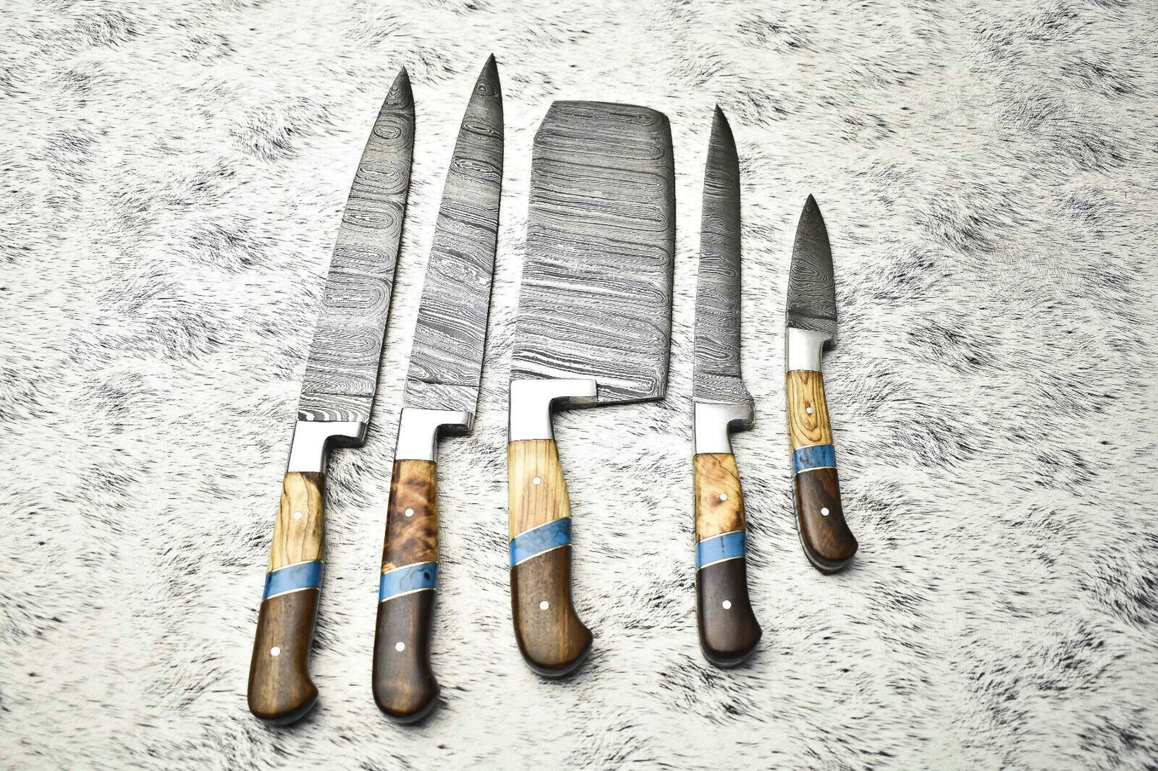 Damascus Steel Chef Knife Collection  5Piece Handmade Cutlery 0
