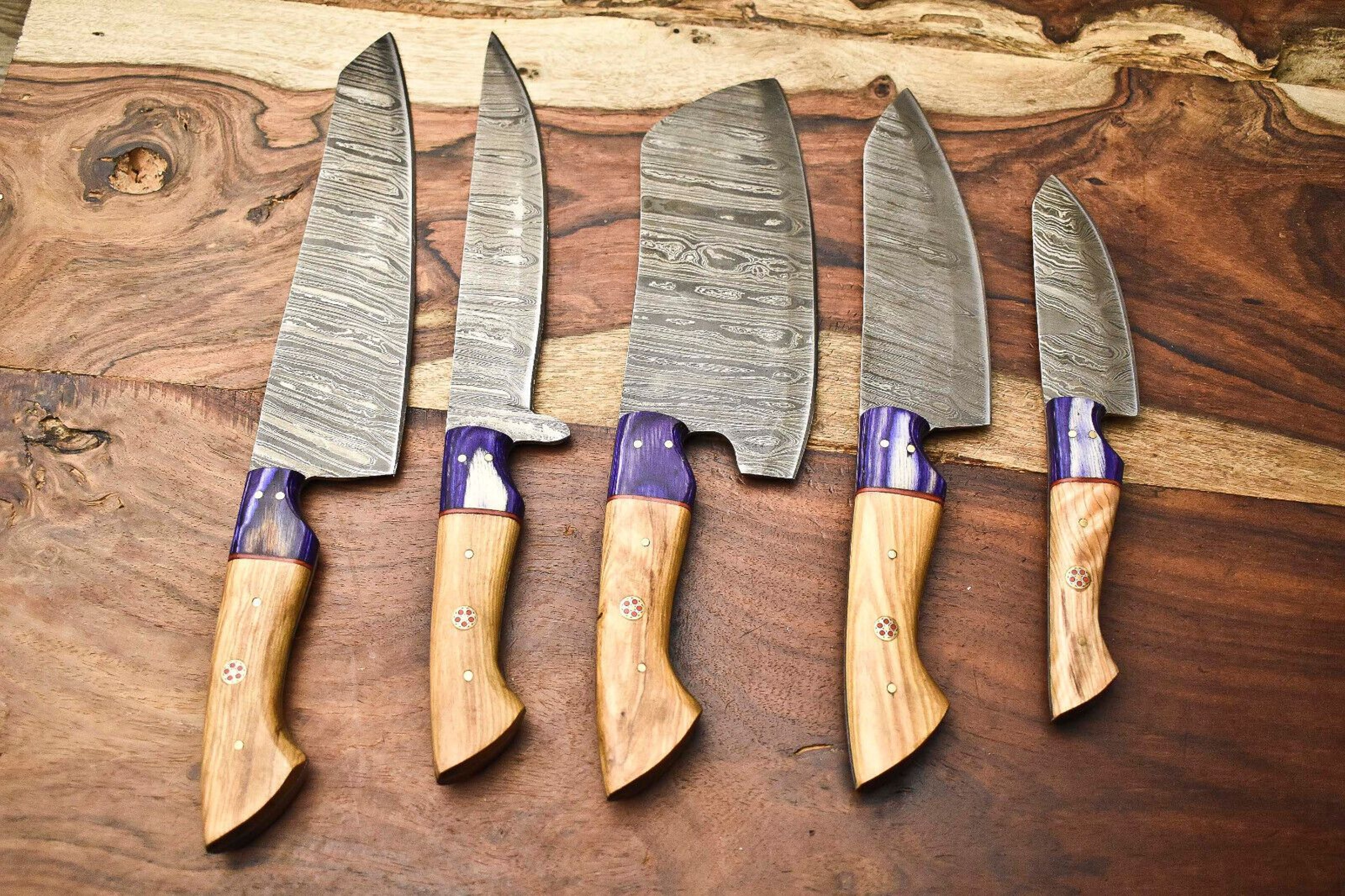 Lot Of 5 Handmade Damascus Steel Chef Knives  Premium Kitchen Collection 1