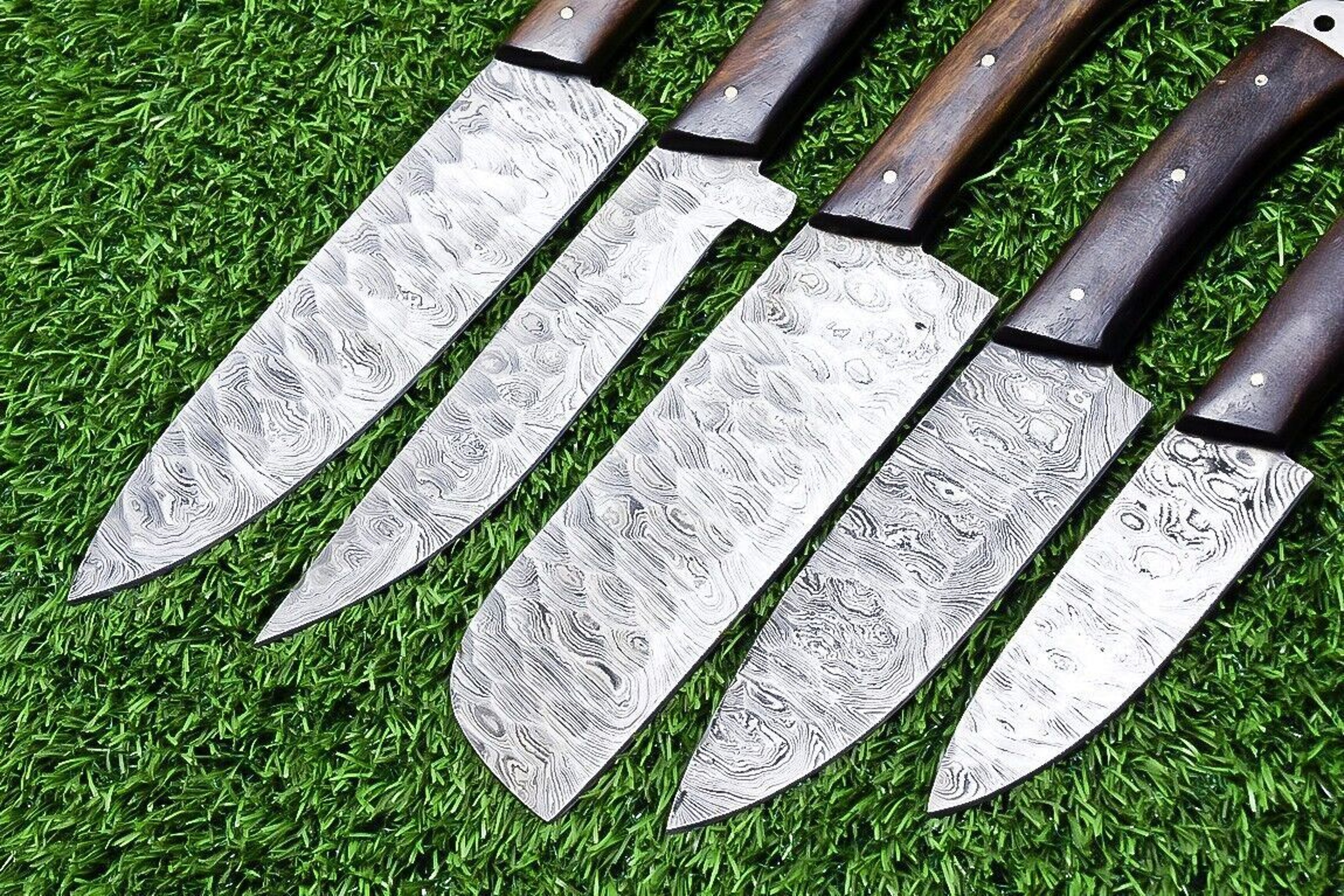 5Piece Handmade Damascus Steel Chef Knife Set  Custom Forged Kitchen Knives With Wood Handle  Sheat 3