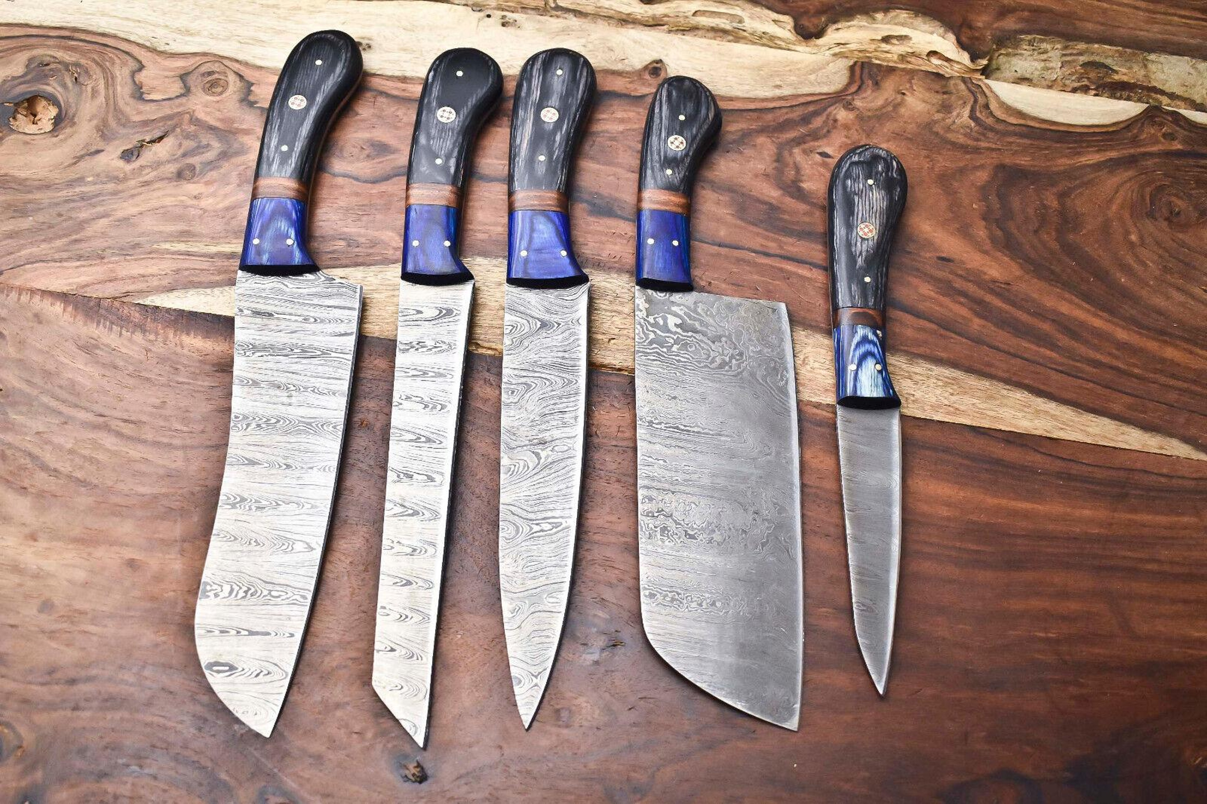Professional Damascus Chef Knives  5Piece Hand Forged Kitchen Knife Set 0