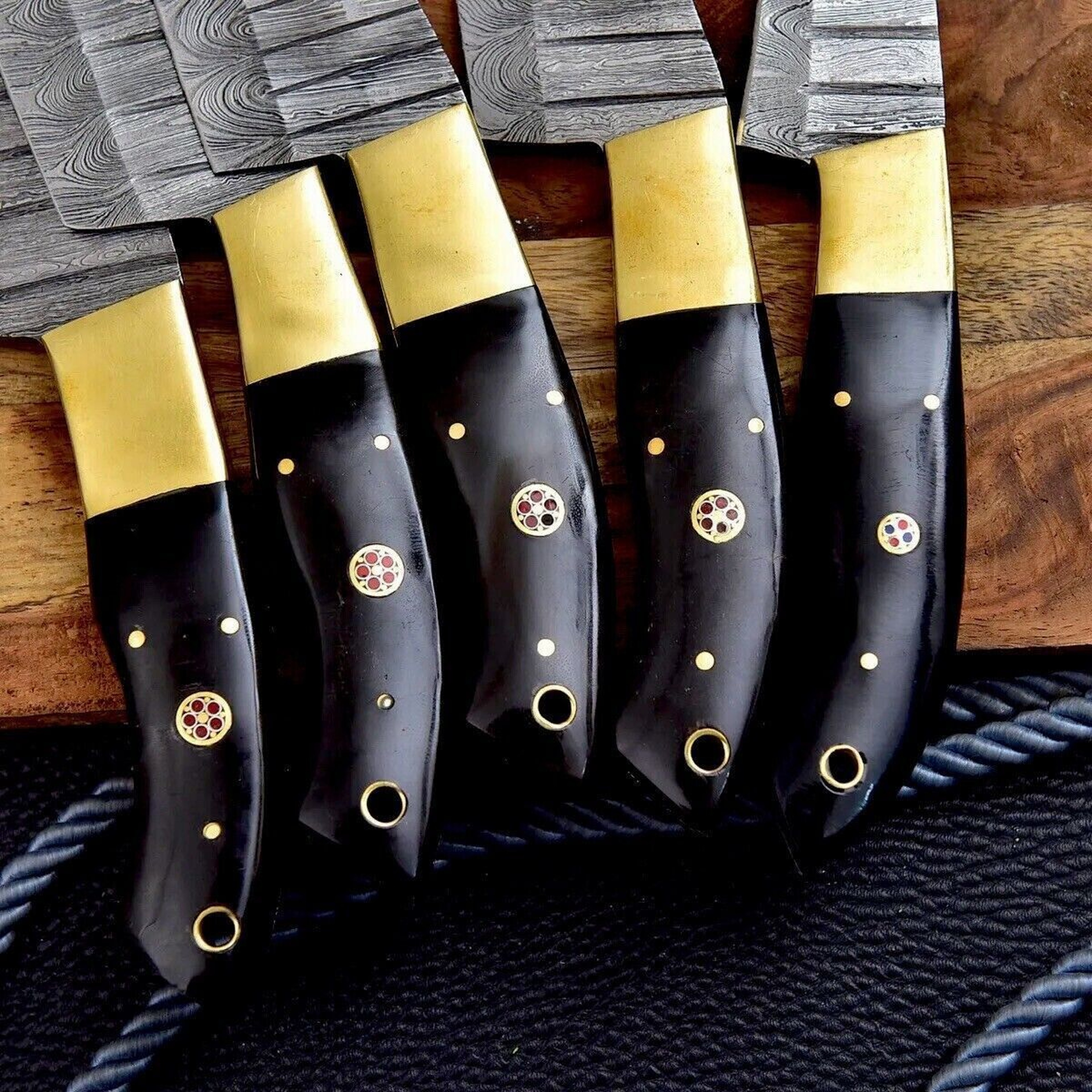 5Piece Damascus Steel Kitchen Knife Set  Custom Wood Handle Design 1