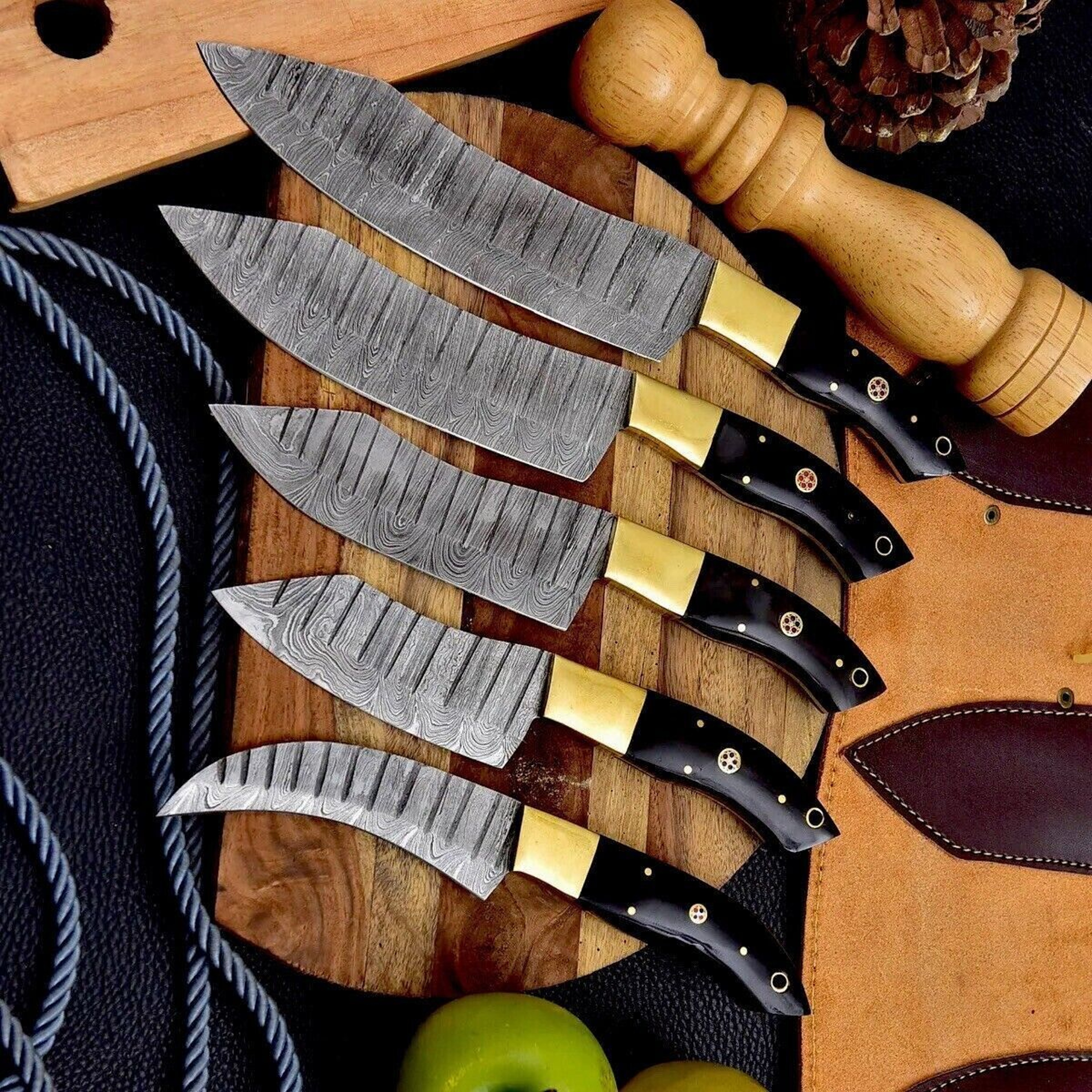 5Piece Damascus Steel Kitchen Knife Set  Custom Wood Handle Design 2