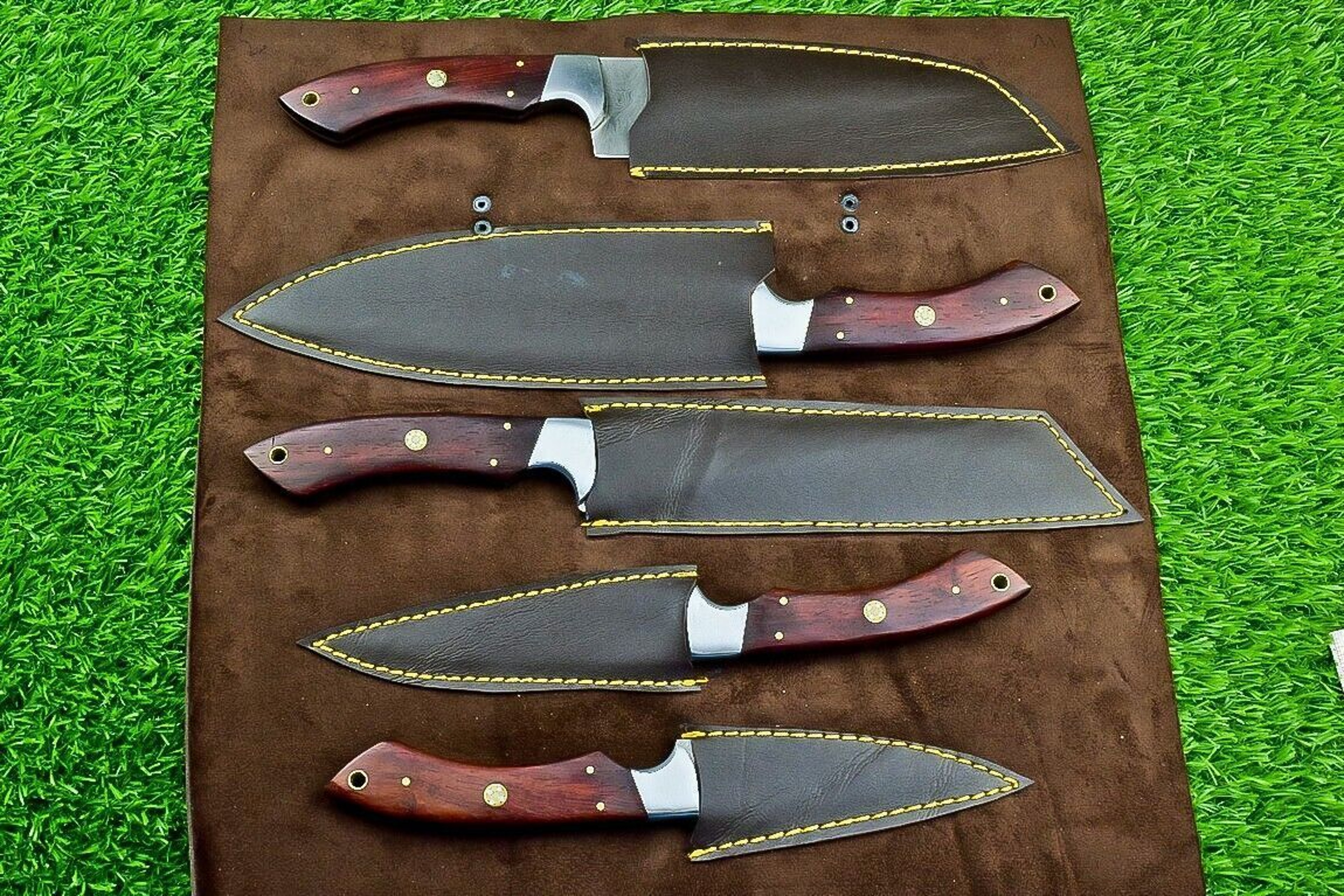 Custom Forged Damascus Steel Chef Knives  5Piece Handmade Kitchen Knife Set 3