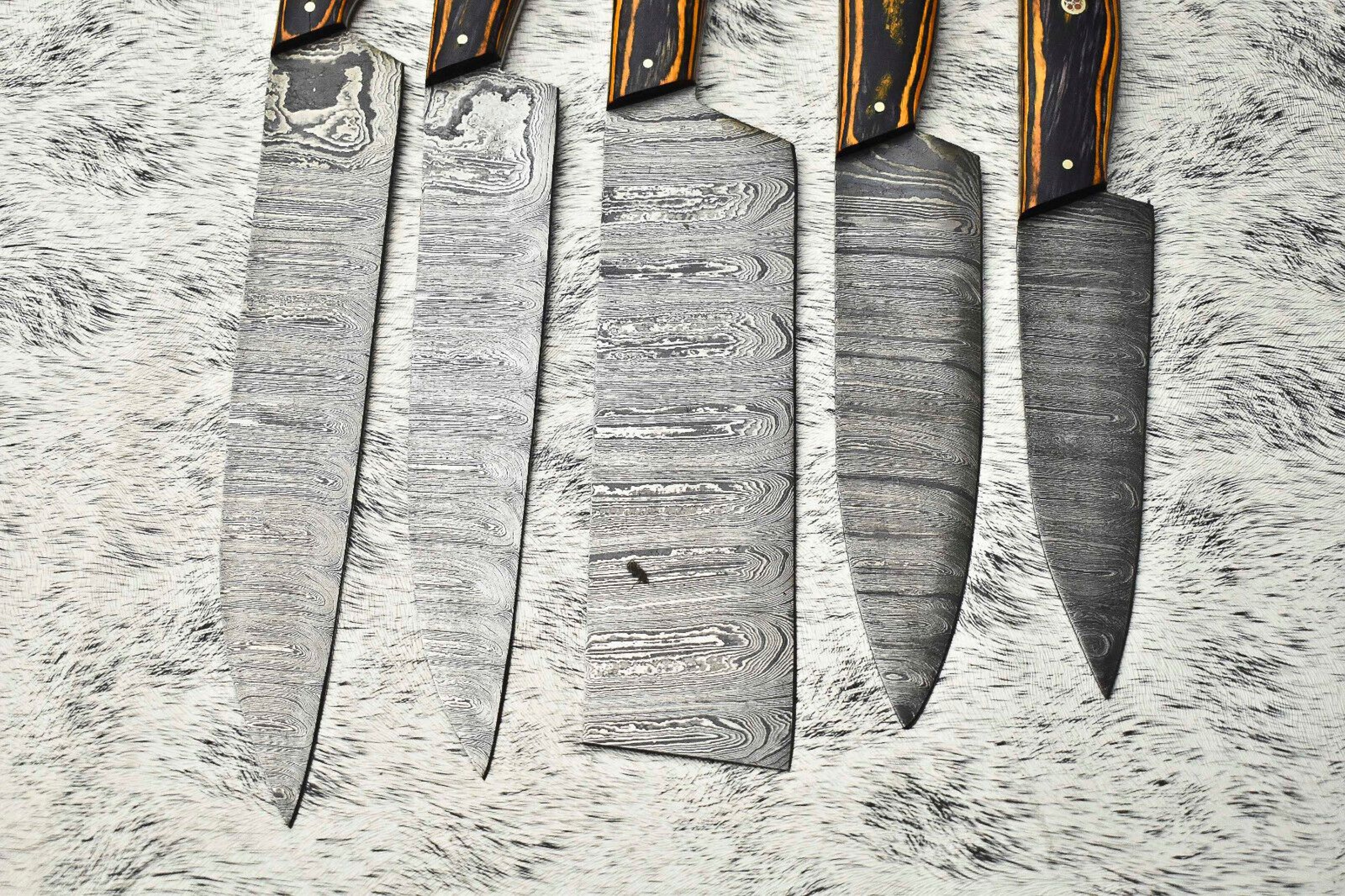 Lot Of 5 Handmade Damascus Hammered Full Tang Chef Knife Set  Hardwood Handle Kitchen Knives 3