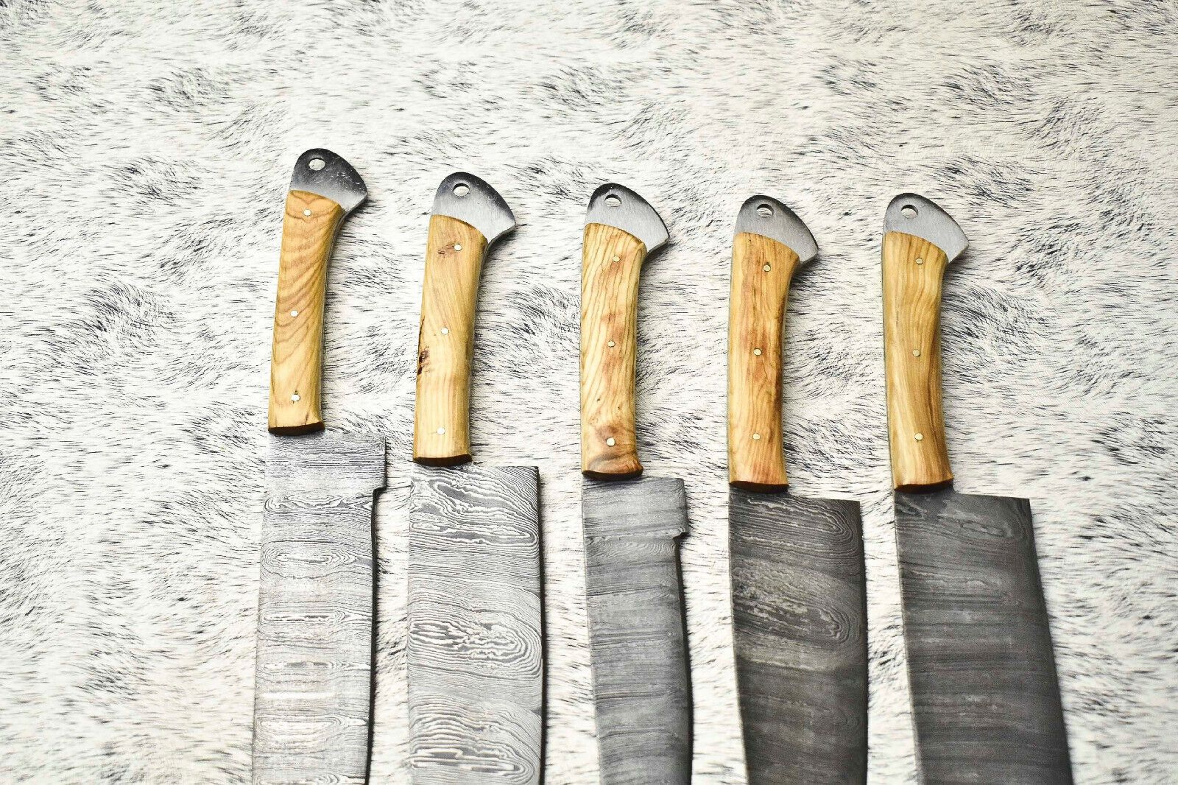 Traditional Damascus Kitchen Knife Set  5 Full Tang Handmade Chef Knives 2